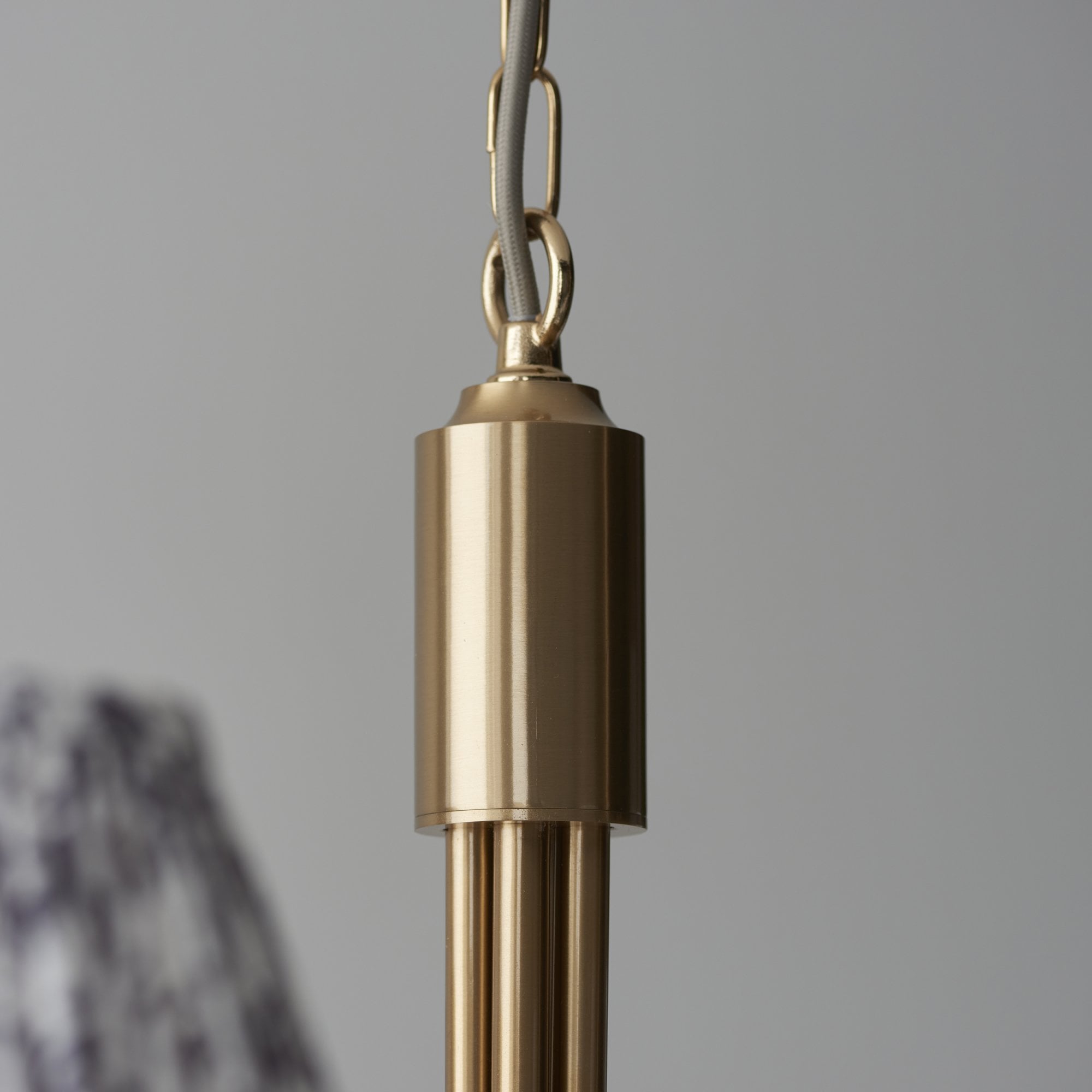 Endon Santiago Curved Brushed Aged Brass 5 Light Pendant & Leaf 16cm Pearl Grey Shade