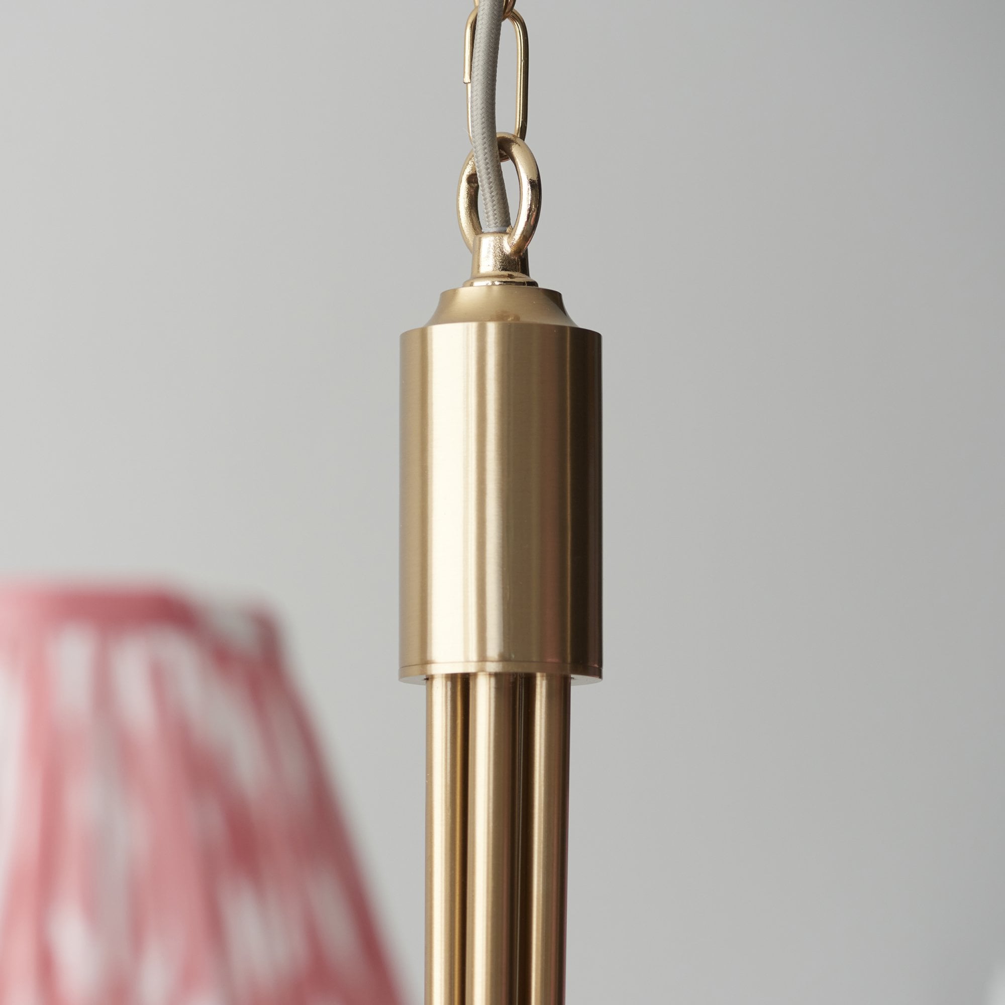 Endon Santiago Curved Brushed Aged Brass 5 Light Pendant & Ikat 16cm Coral Pink Shade