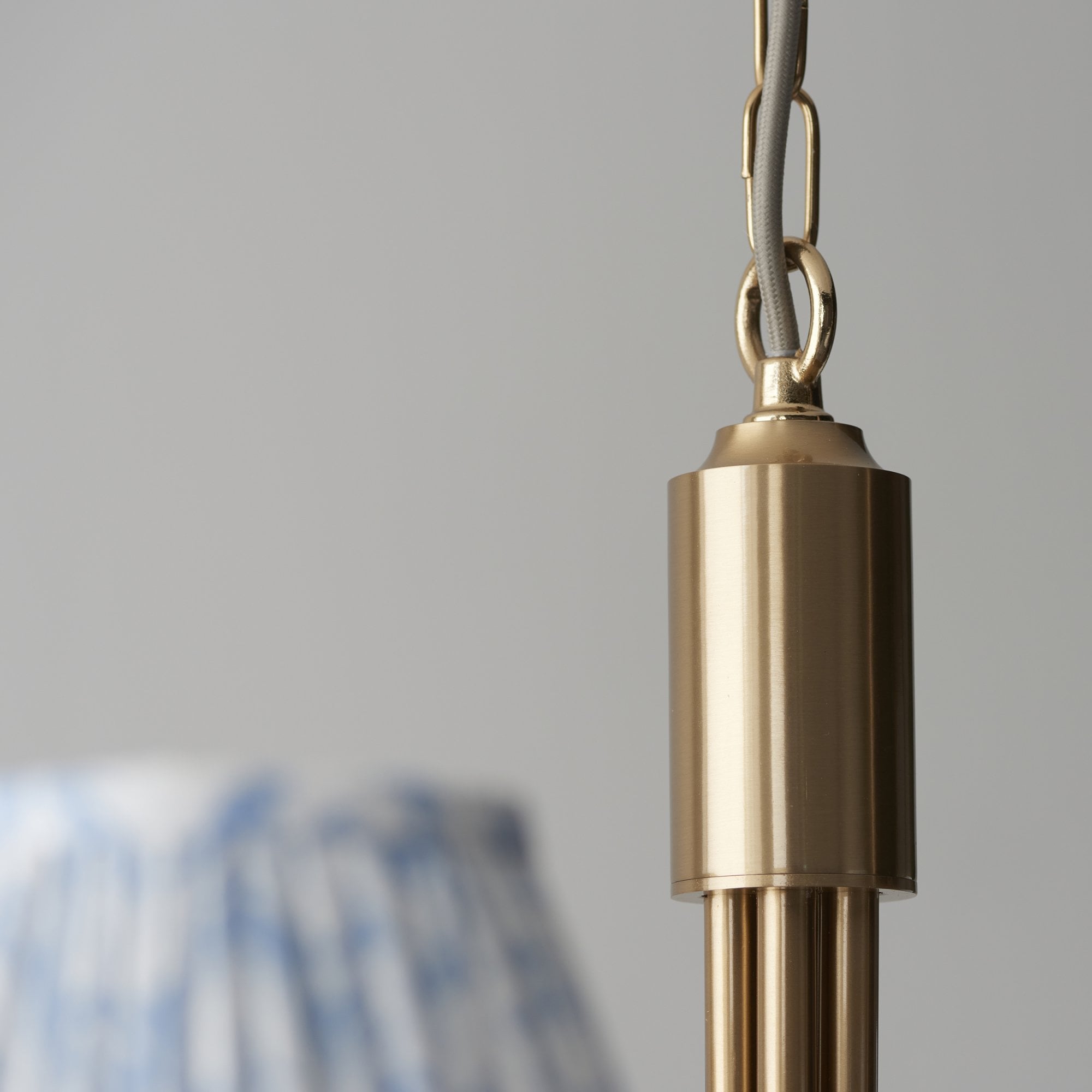 Endon Santiago Curved Brushed Aged Brass 5 Light Pendant & Leaf 16cm Shell Bay Blue Shade