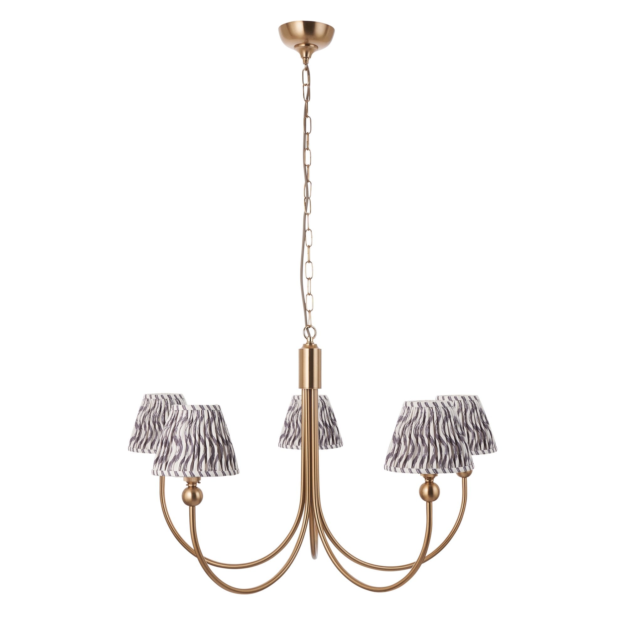 Endon Santiago Curved Brushed Aged Brass 5 Light Pendant & Ripple 16cm Pearl Grey Shade