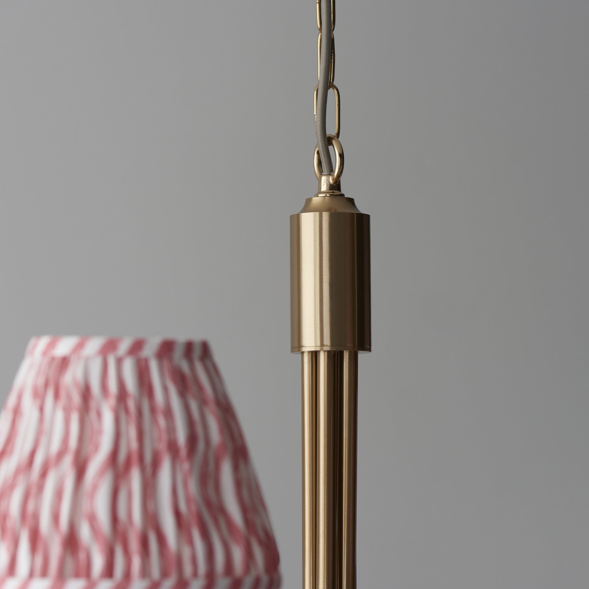 Endon Santiago Curved Brushed Aged Brass 5 Light Pendant & Ripple 16cm Coral Pink Shade