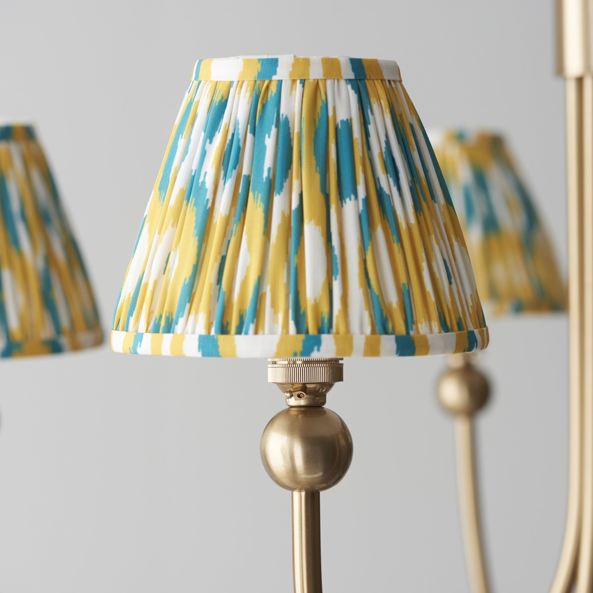 Endon Santiago Curved Brushed Aged Brass 5 Light Pendant & Ikat 16cm Yellow & Jade Shade
