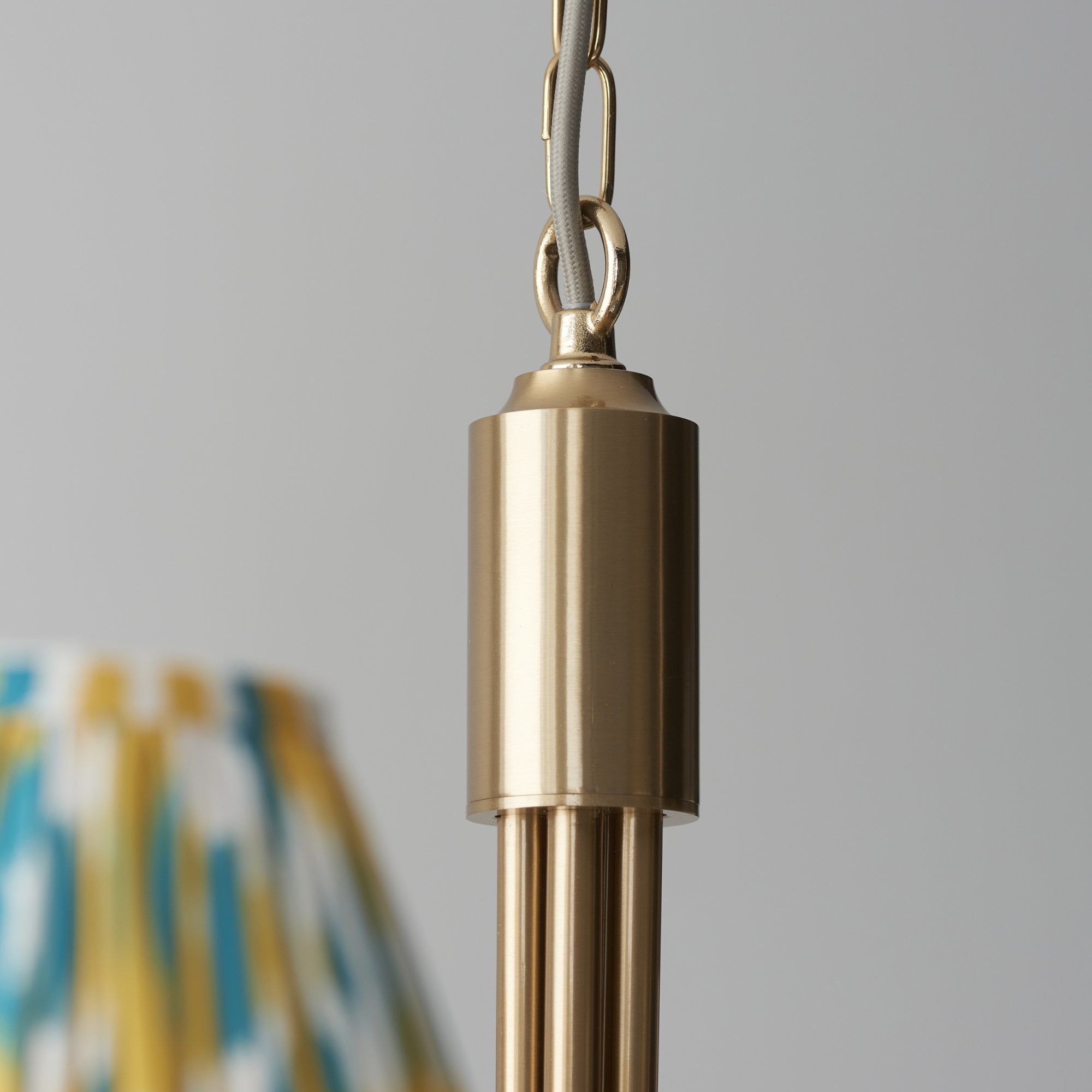 Endon Santiago Curved Brushed Aged Brass 5 Light Pendant & Ikat 16cm Yellow & Jade Shade