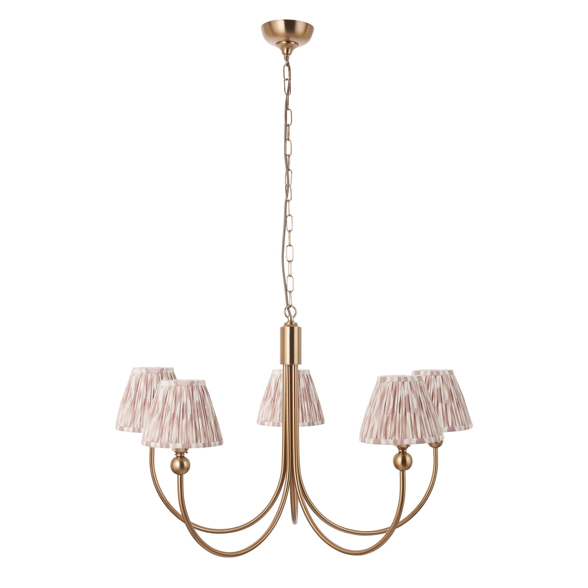 Endon Santiago Curved Brushed Aged Brass 5 Light Pendant & Ikat 16cm Neutral Shade