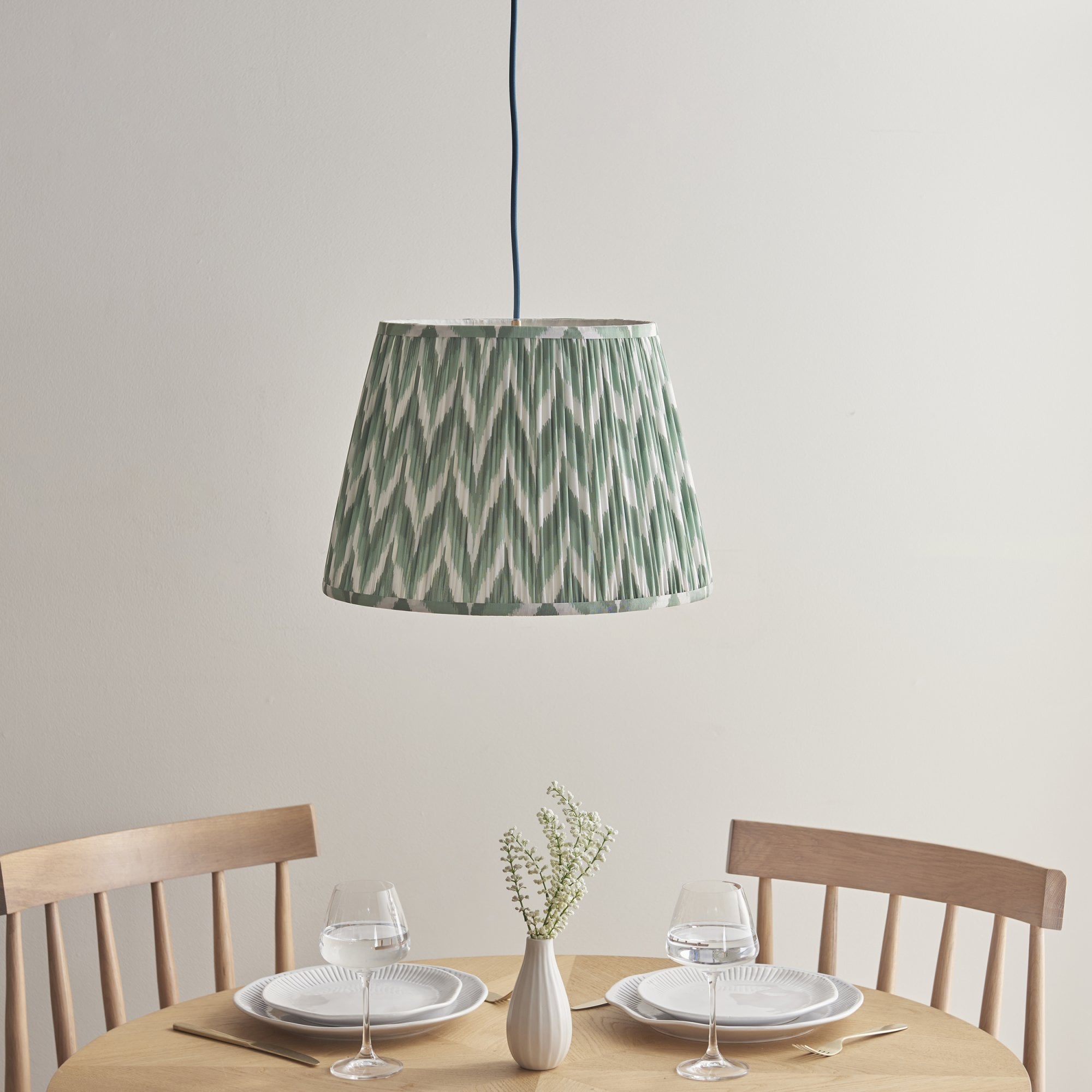 Endon Eltham Subtle Blue Braided Cable Pendant & Zigzag 40cm Cotswold Green Shade