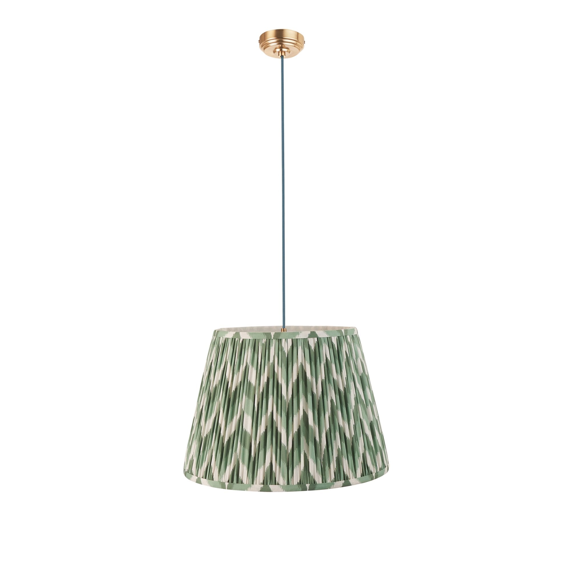 Endon Eltham Subtle Blue Braided Cable Pendant & Zigzag 40cm Cotswold Green Shade