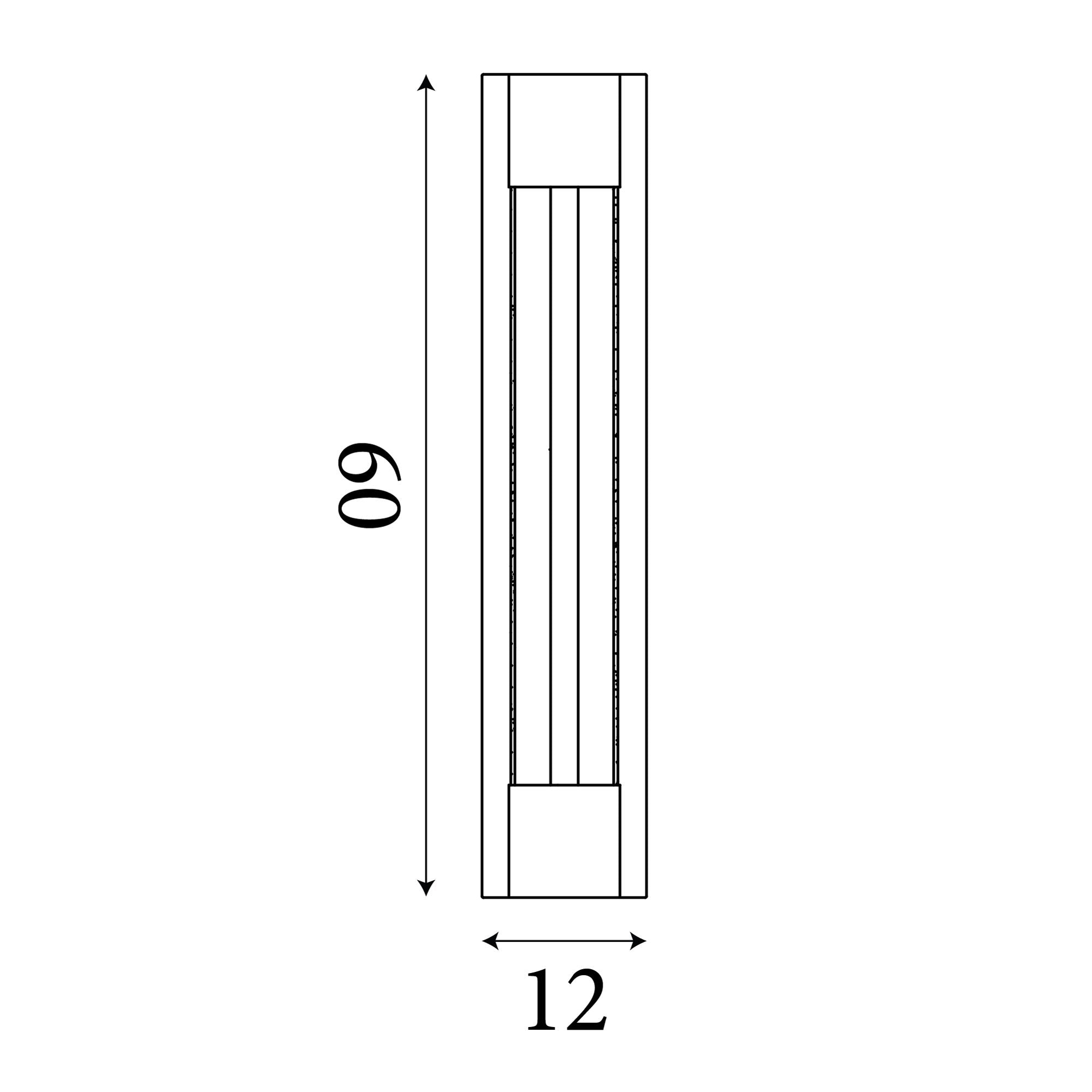 Line drawing of the Sacramento 60cm outdoor wall light showing dimensions of 60cm height and 12cm width