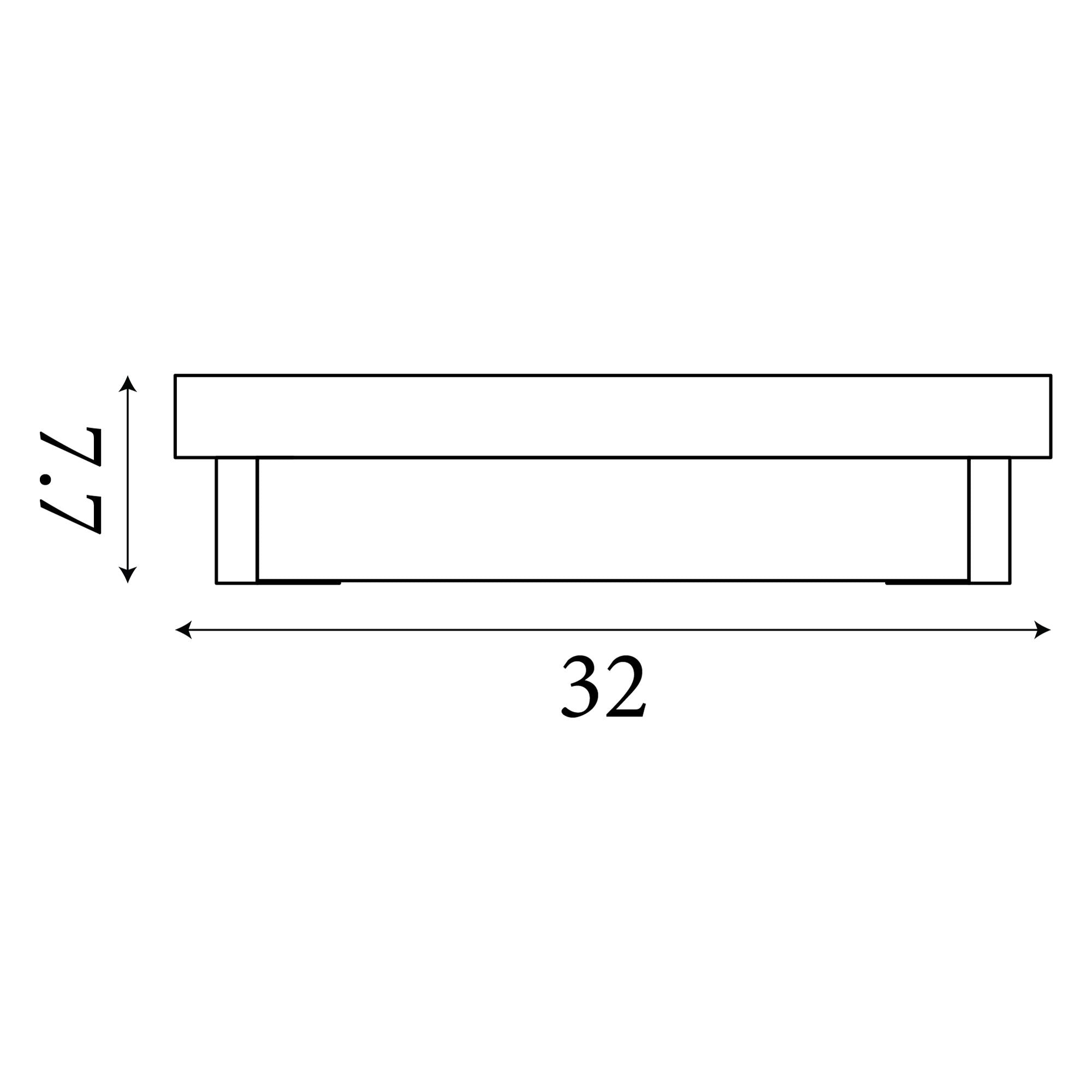 Line drawing of the Searchlight Anchor LED wall light showing dimensions of 7.7cm in height and 32cm in length