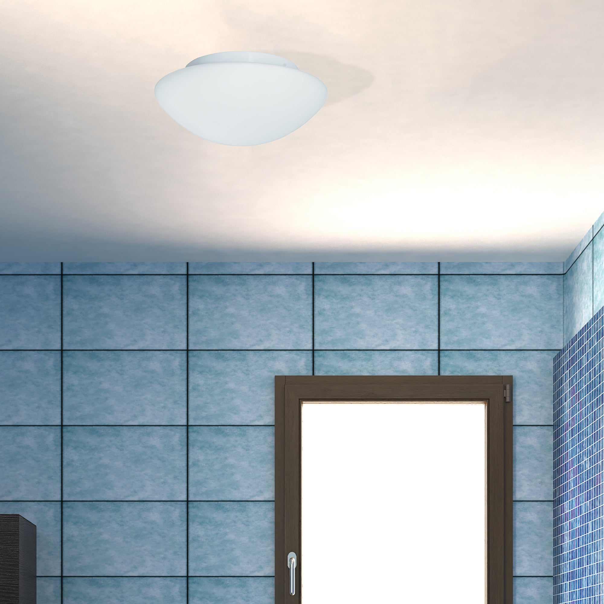 Searchlight Barmouth Bathroom Flush Fitting IP44 Single - White Opal Glass 23cm