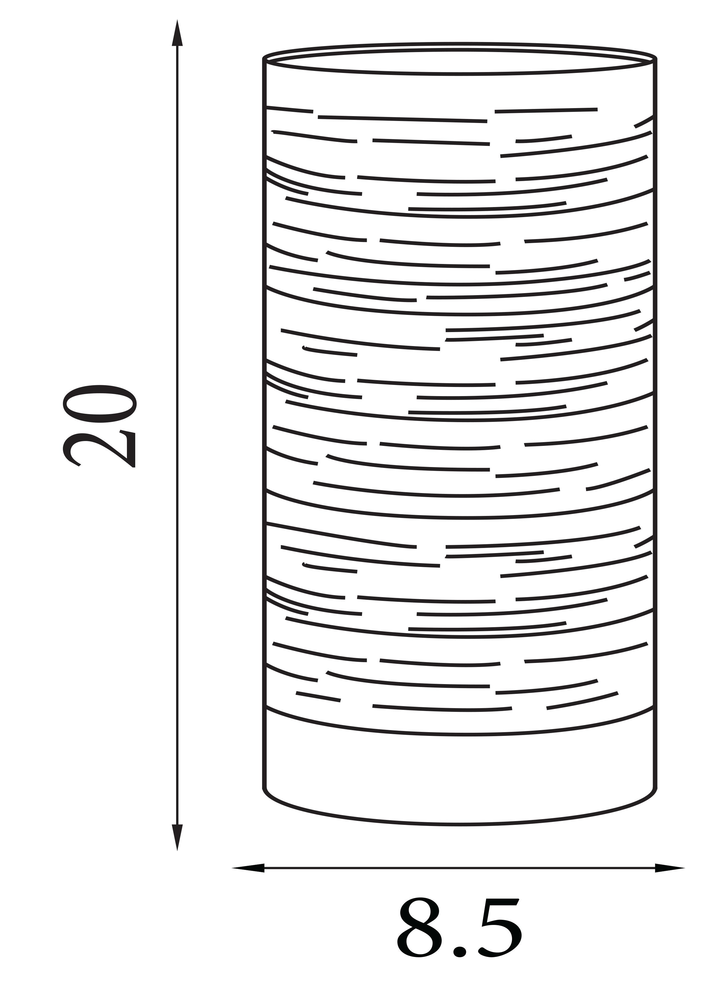 Line drawing of the Savvy table lamp with overall height and diameter marked