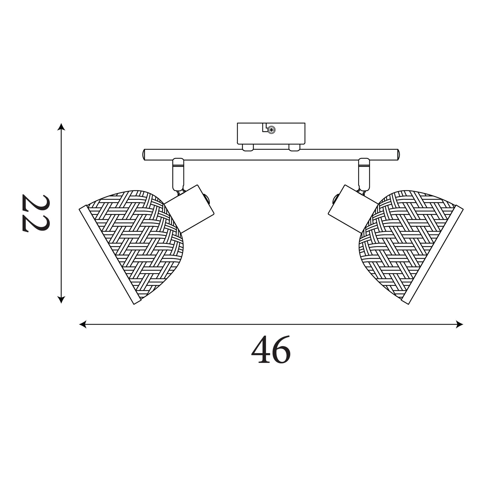 Line drawing of the Lance 2 light spotlight bar showing a 46cm width and 22cm height