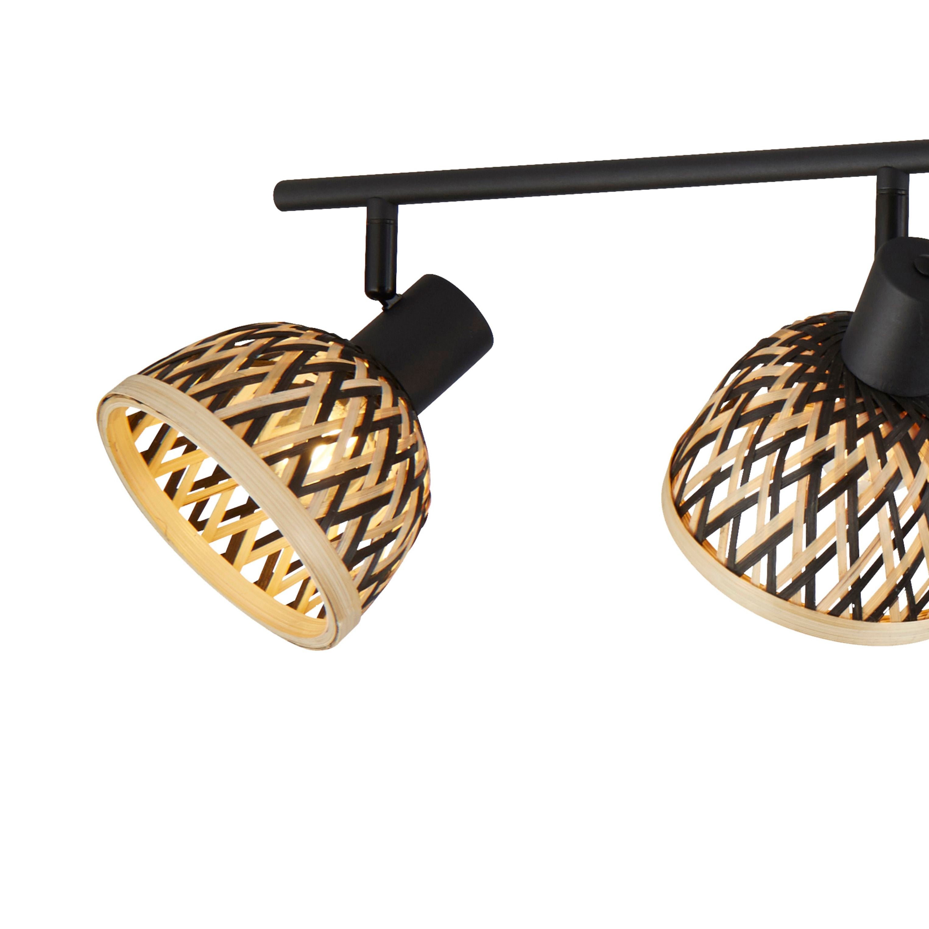 Close up of two Lance spotlight heads showing the woven bamboo shades