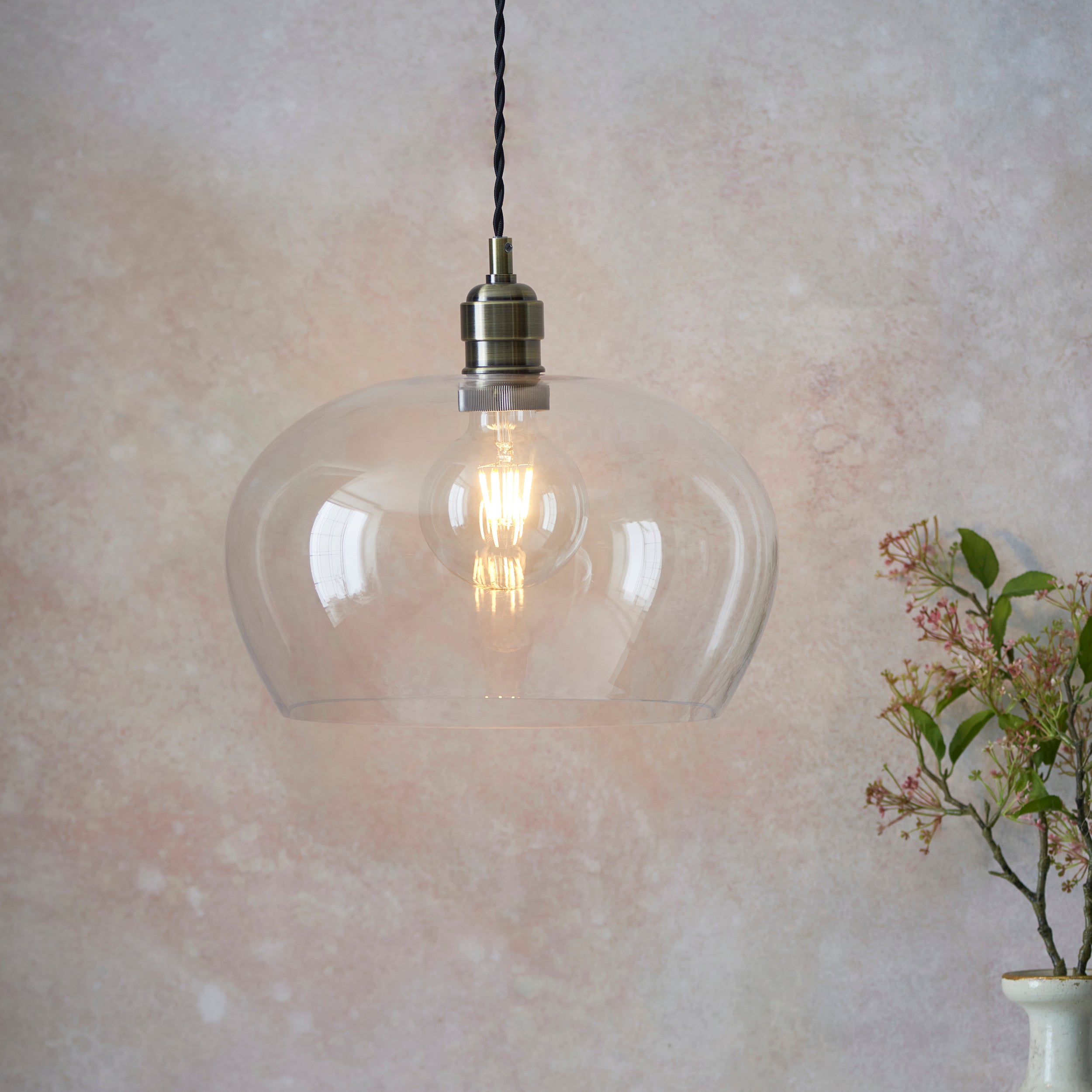 Utopia Walton Medium Ceiling Pendant - Antique Brass & Clear Glass