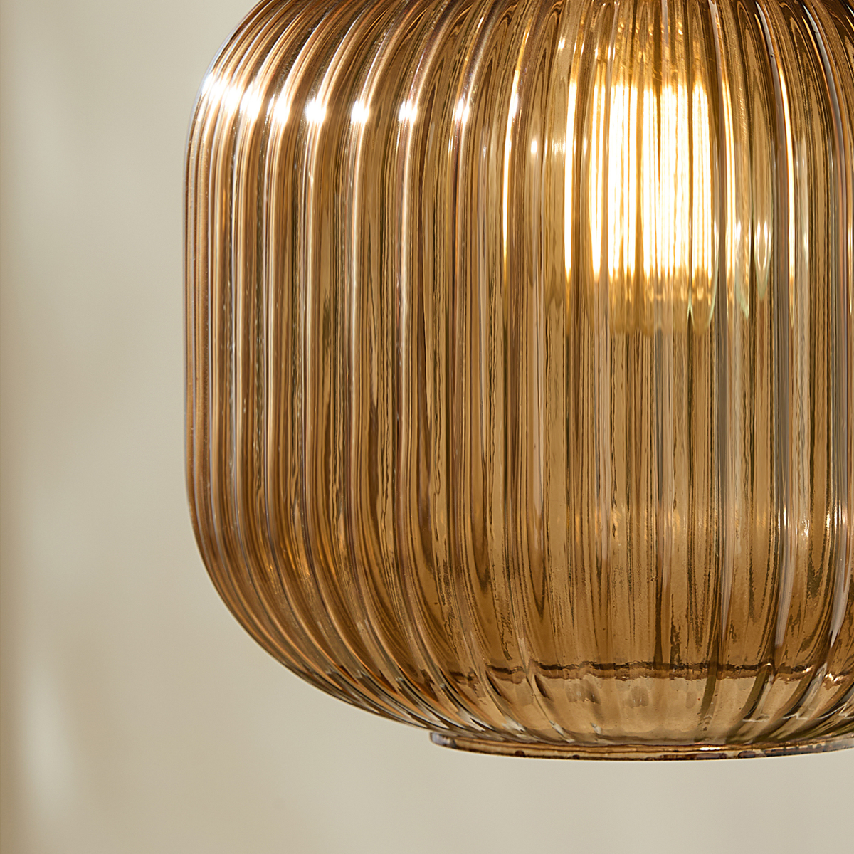 MADE.COM Briz Glass Easy Fit Shade in Ribbed Amber Glass with Brass Cap