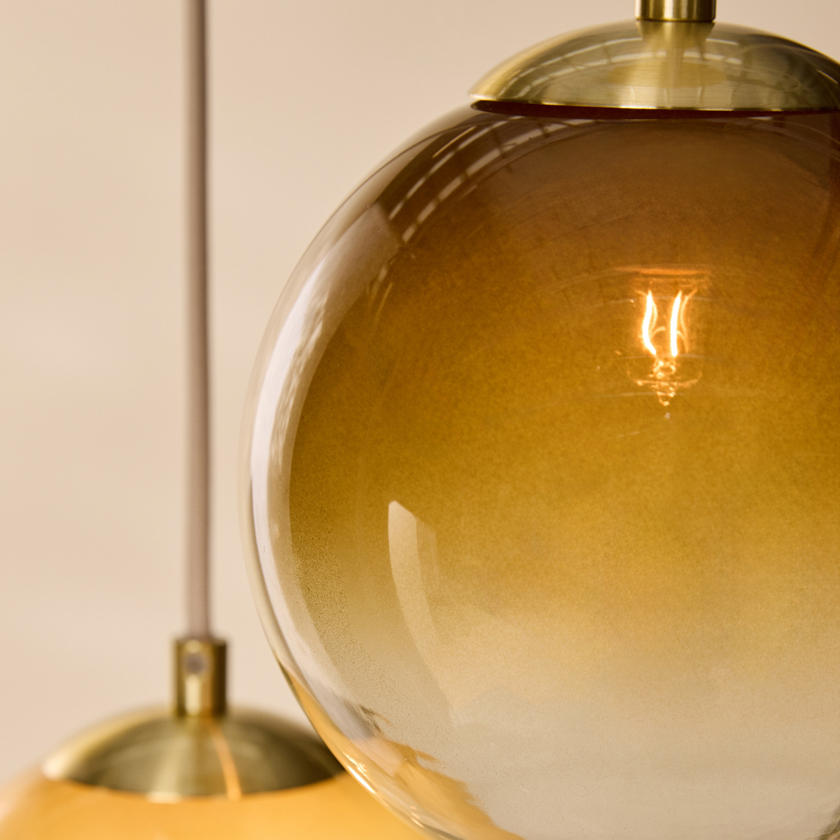 MADE.COM Globe 3 Light Pendant in Brushed Brass with Green Ombre Glass Globes