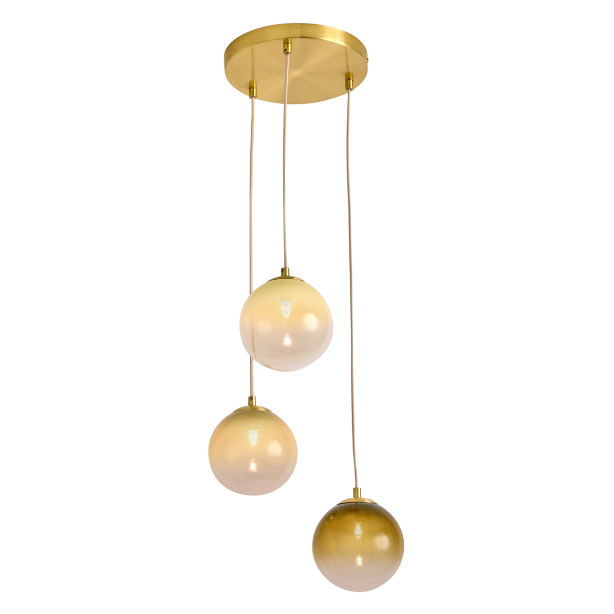MADE.COM Globe 3 Light Pendant in Brushed Brass with Green Ombre Glass Globes