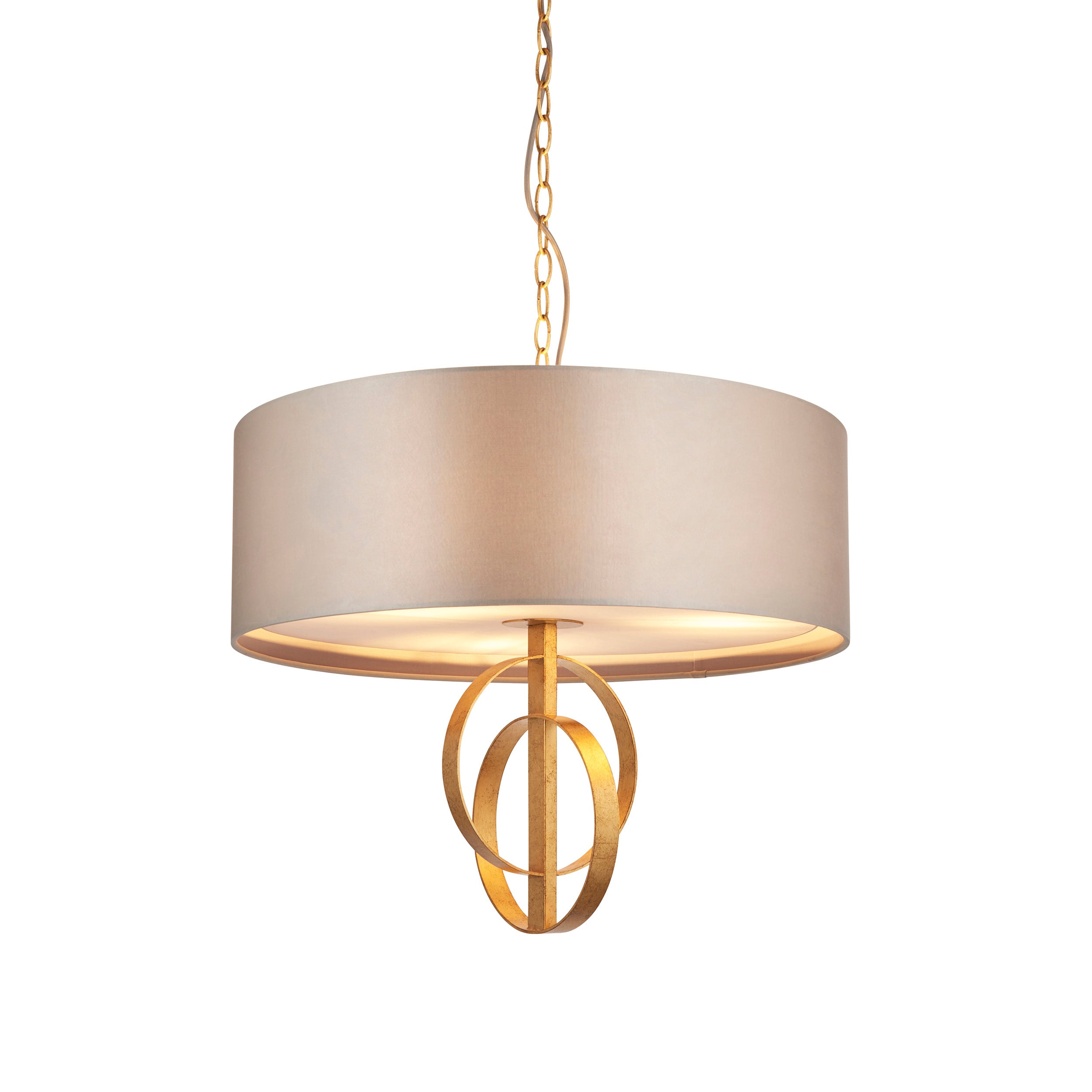 Utopia Interlink 3 Light Pendant - Antique Gold With Mink Shade - 60cm Diameter
