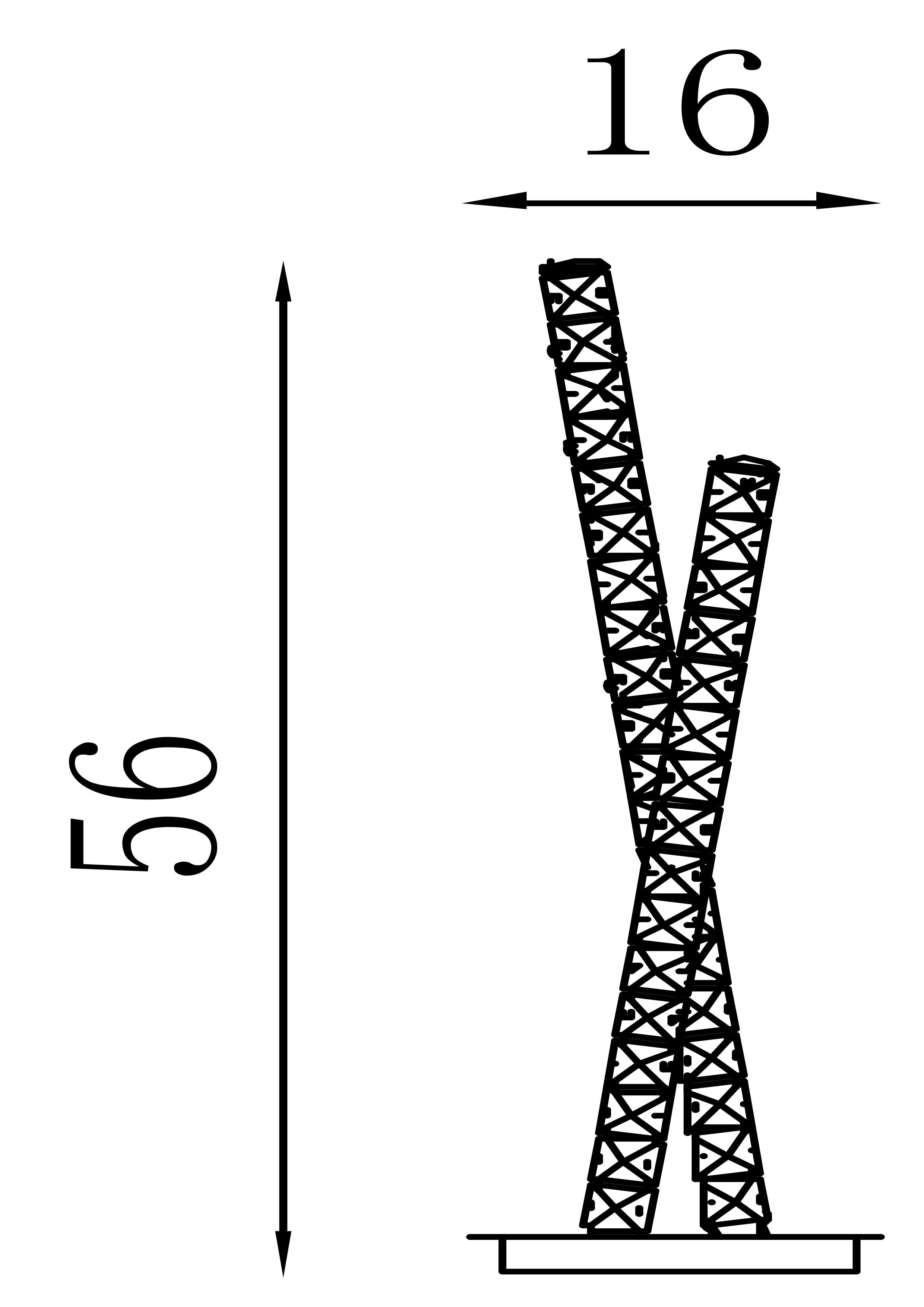 Technical drawing of the Clover table lamp showing 56cm height and 16cm base width