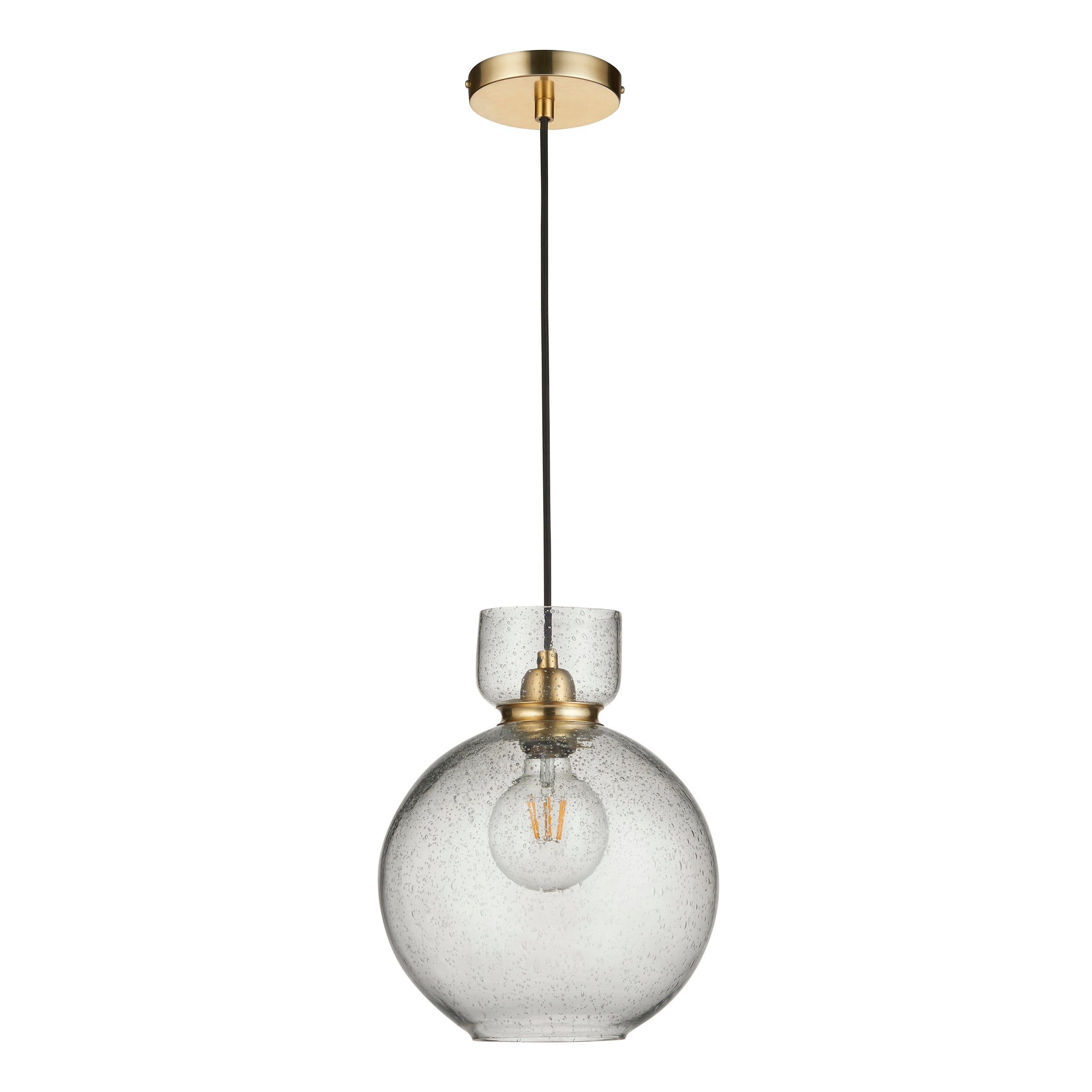 Utopia Cosmos 1 Light Pendant - Brass & Clear Bubble Glass