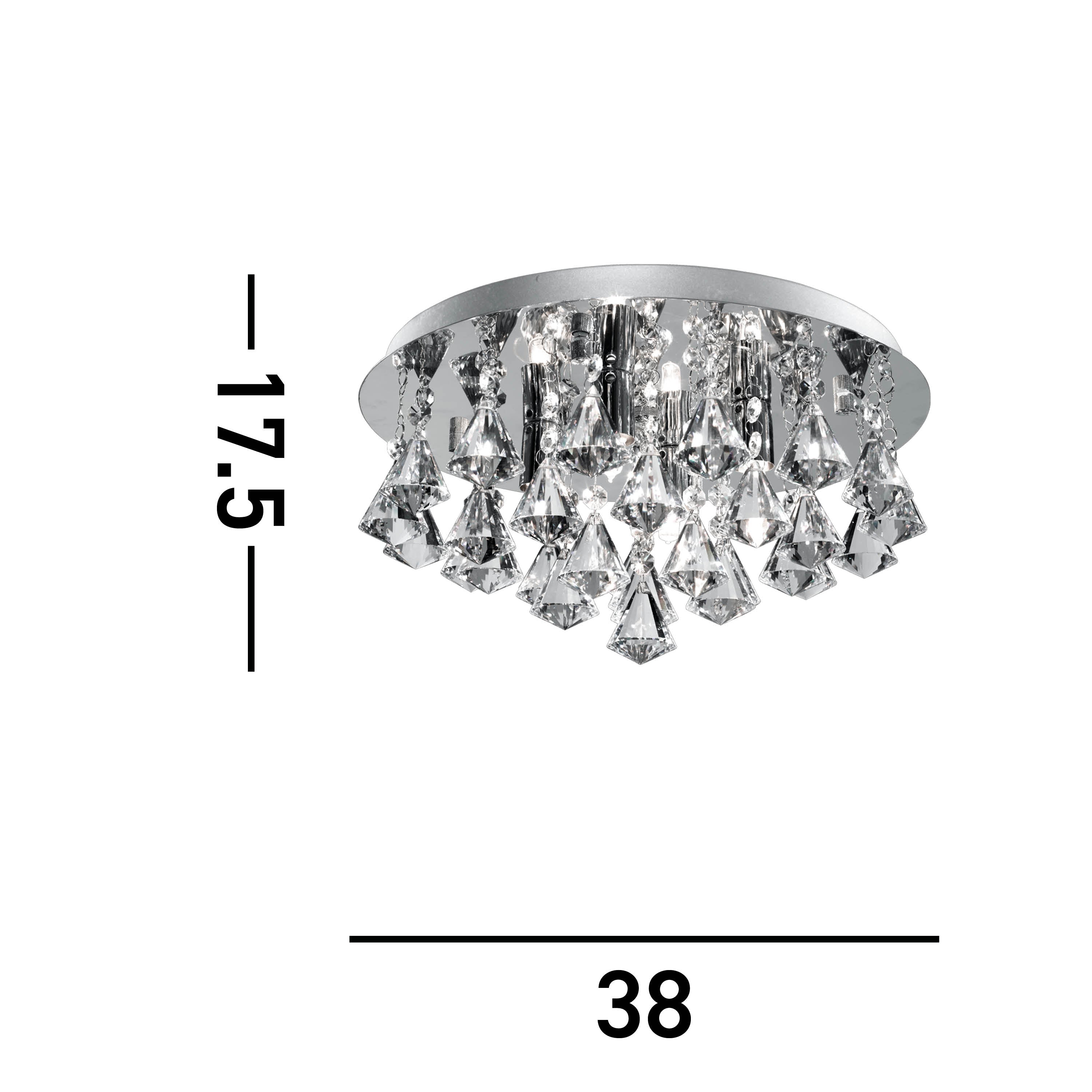 Searchlight Barmouth Bathroom IP44 - 4 Light Crystal Ceiling Flush Fitting, Clear Pyramid Crystal Drops, Chrome