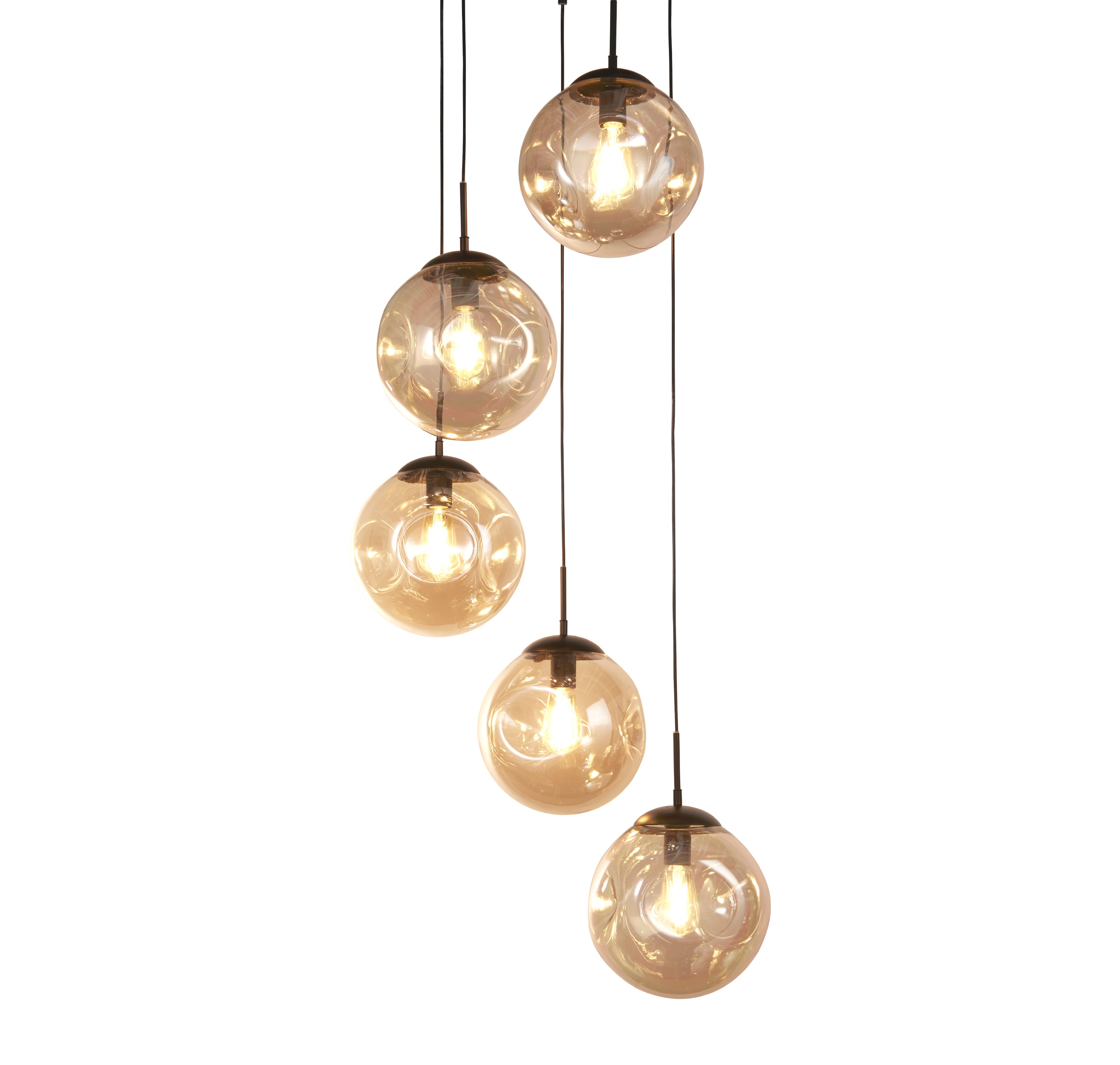 Searchlight Phoebe 5 Light Multi-Drop - Black Metal & Champagne Punched Glass