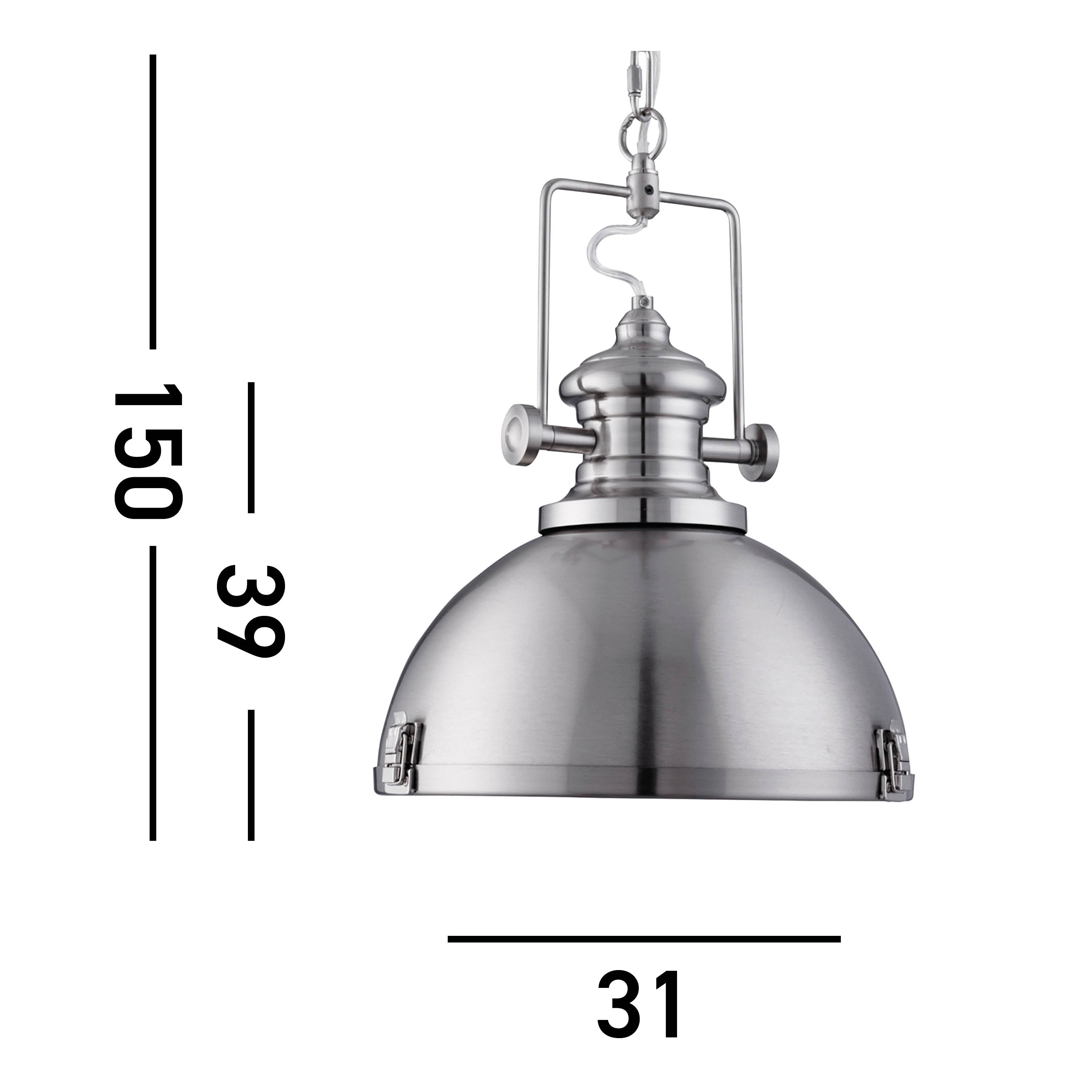 Searchlight Ireton Pendant, Single Satin Silver, Clear Lens