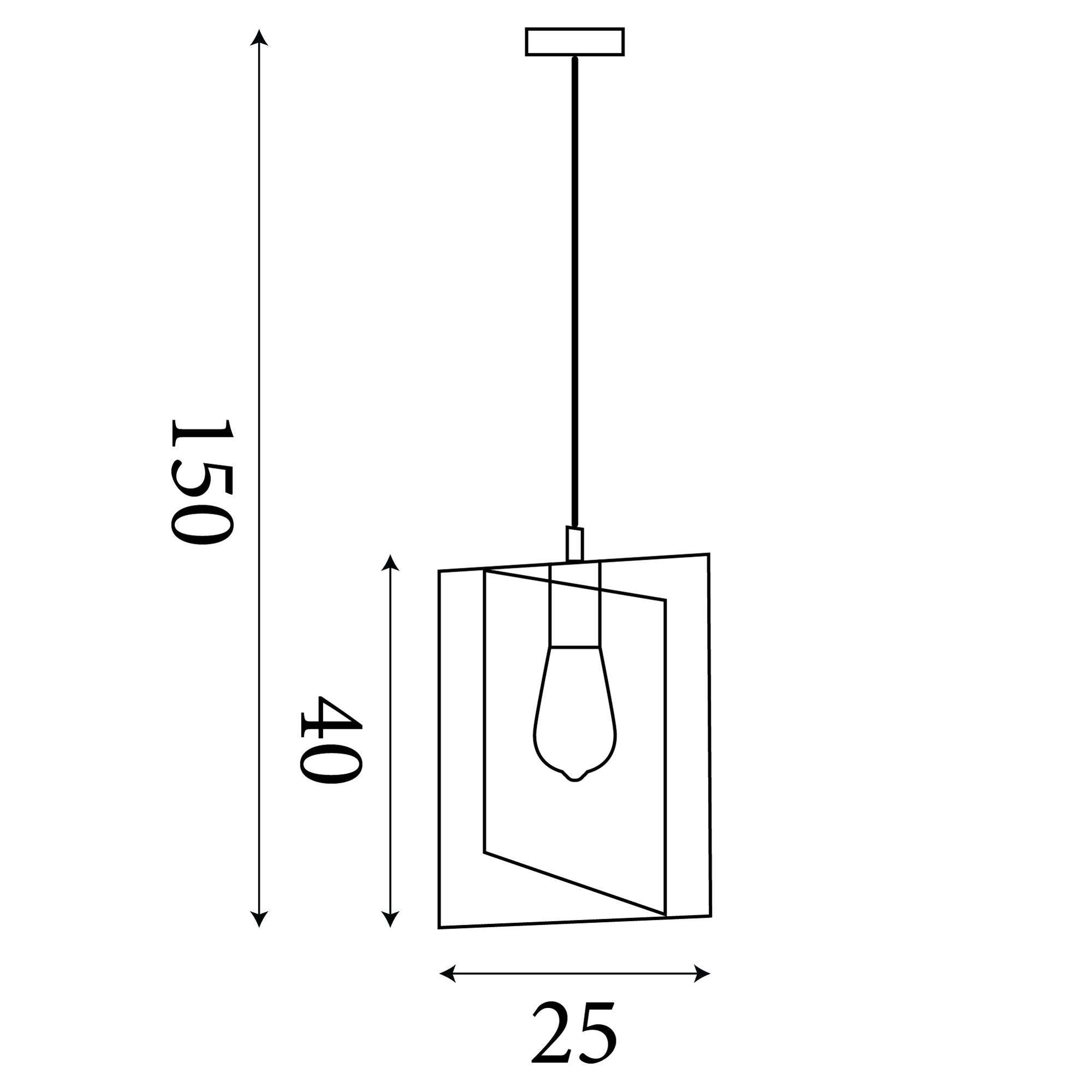 Technical line drawing of the Searchlight Plaza 1 Light Pendant with width and drop dimensions marked in centimetres