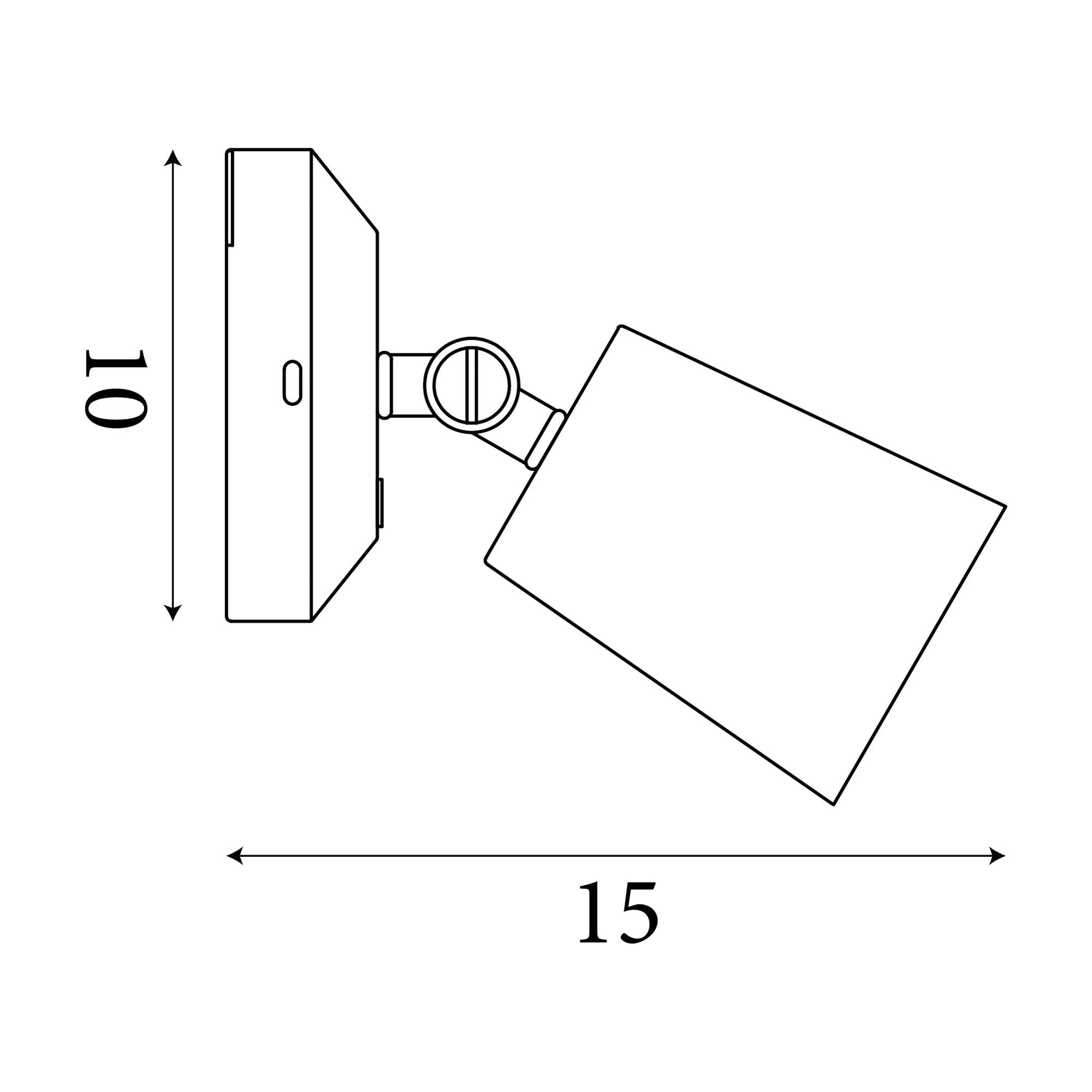 Line drawing of the Cone wall light showing its side profile and dimensions of 10cm high by 15cm wide