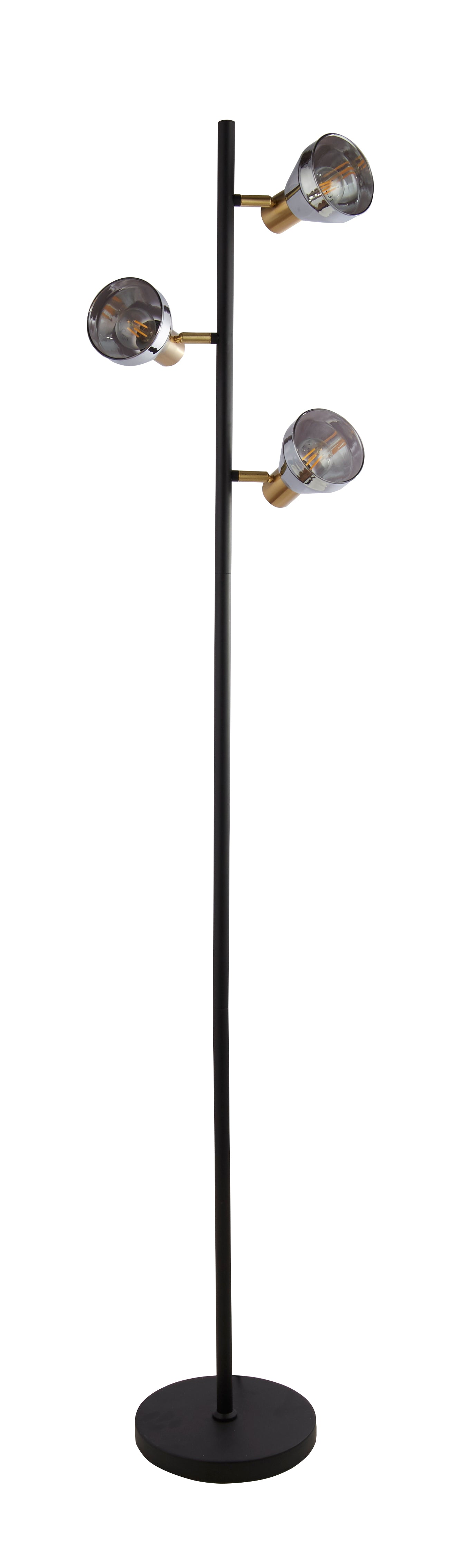 Searchlight Westfield 3 Light Floor Lamp - Black, Satin Brass Metal & Smoked