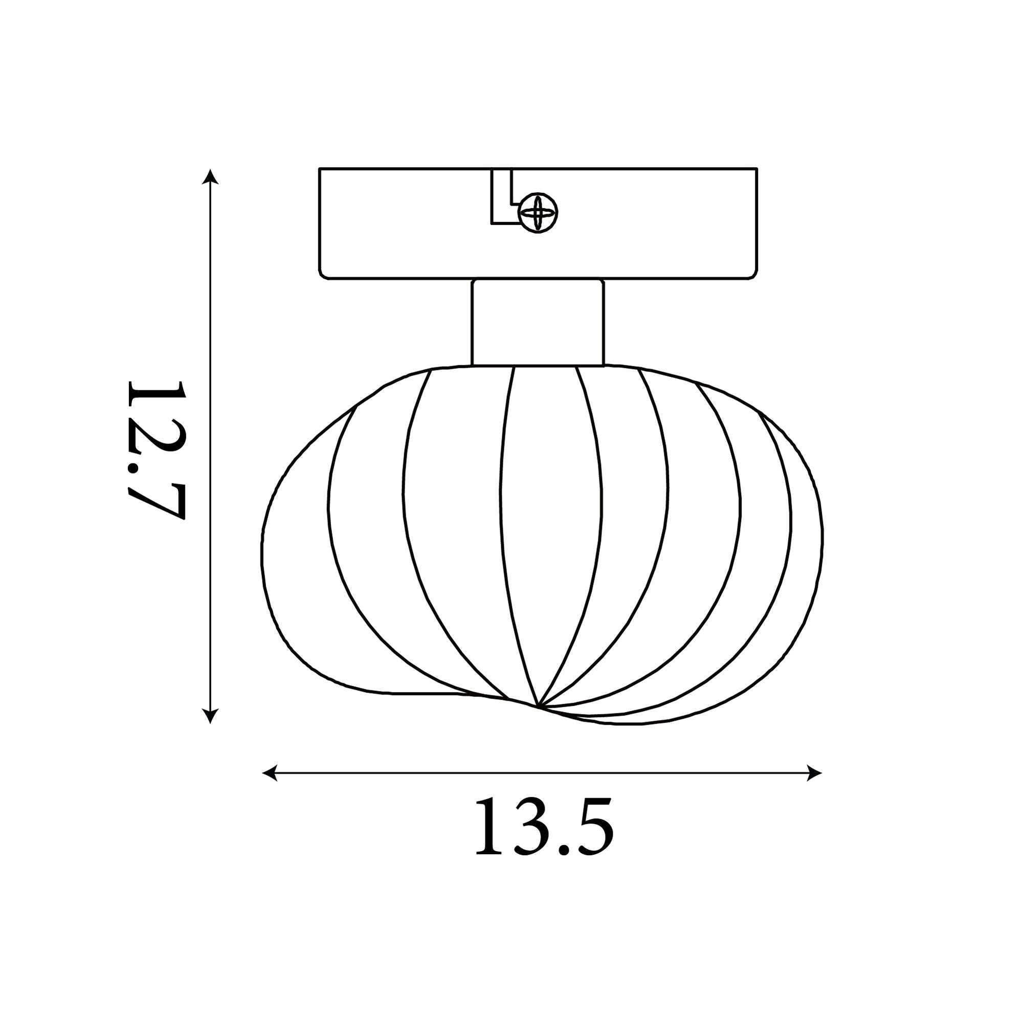 Technical line drawing of the Searchlight Sunbeam 1 light wall light showing dimensions of 12.7cm height and 13.5cm width