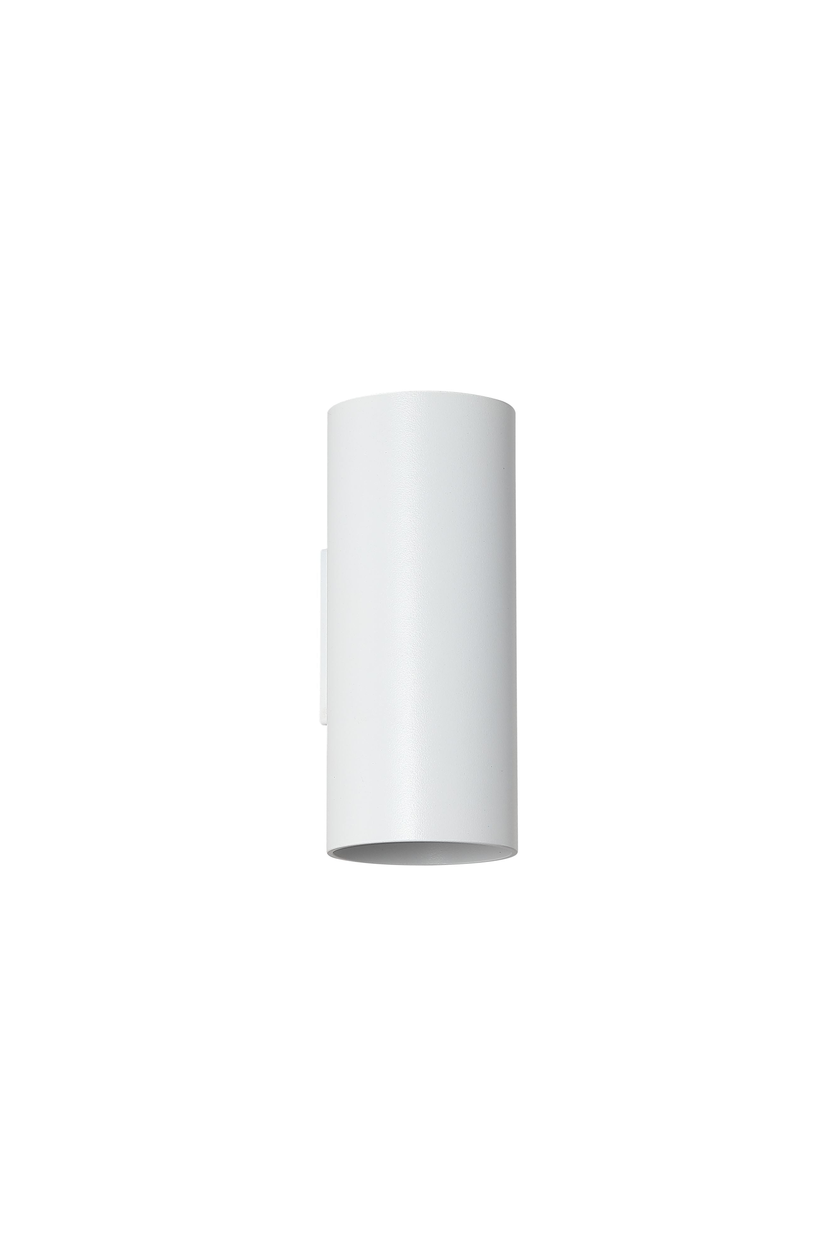 Searchlight Cyls cylinder up and down wall light in white, front angled studio shot of the plain cylinder