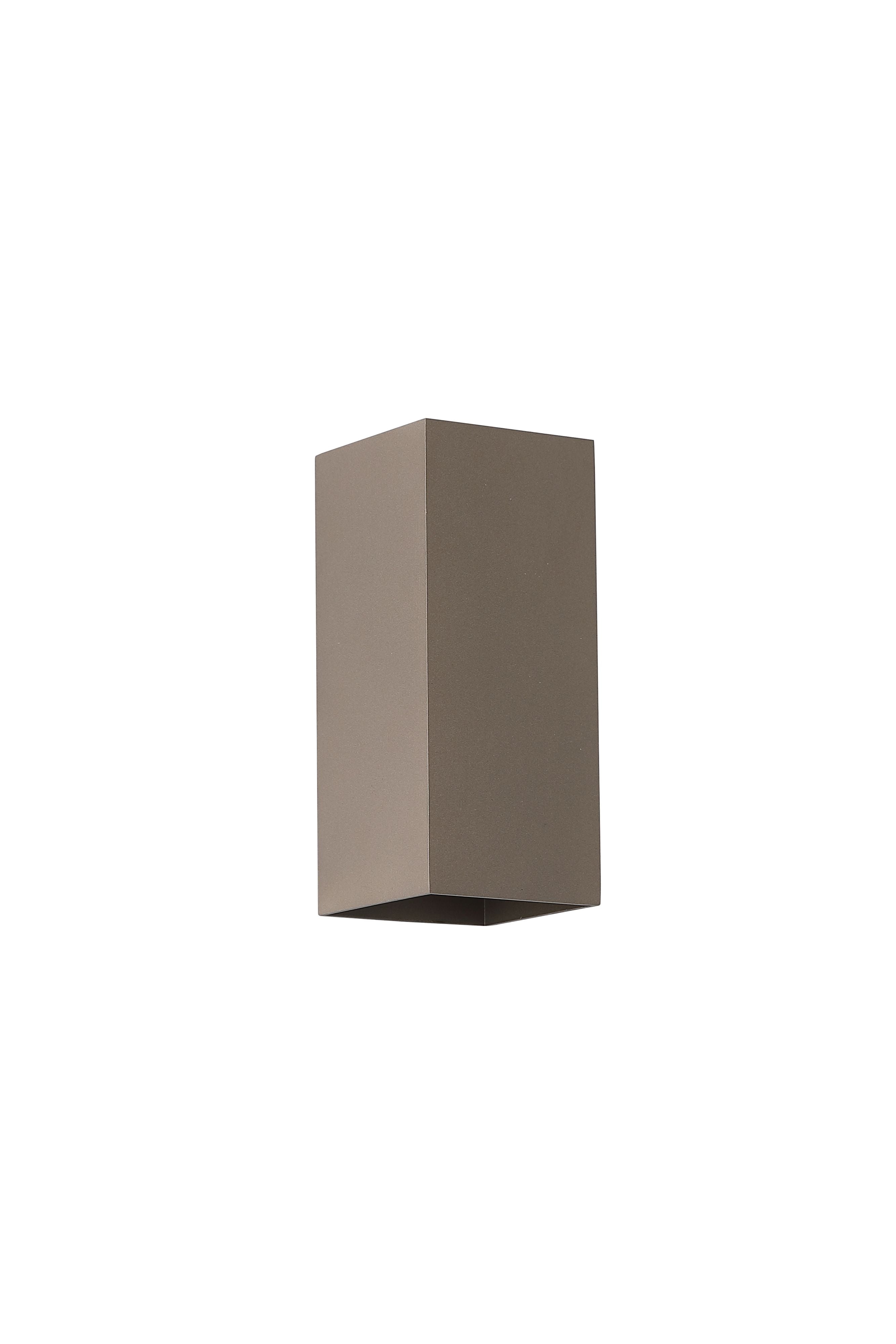 Searchlight Don square up and down wall light in latte, second angled studio view showing the bottom light aperture