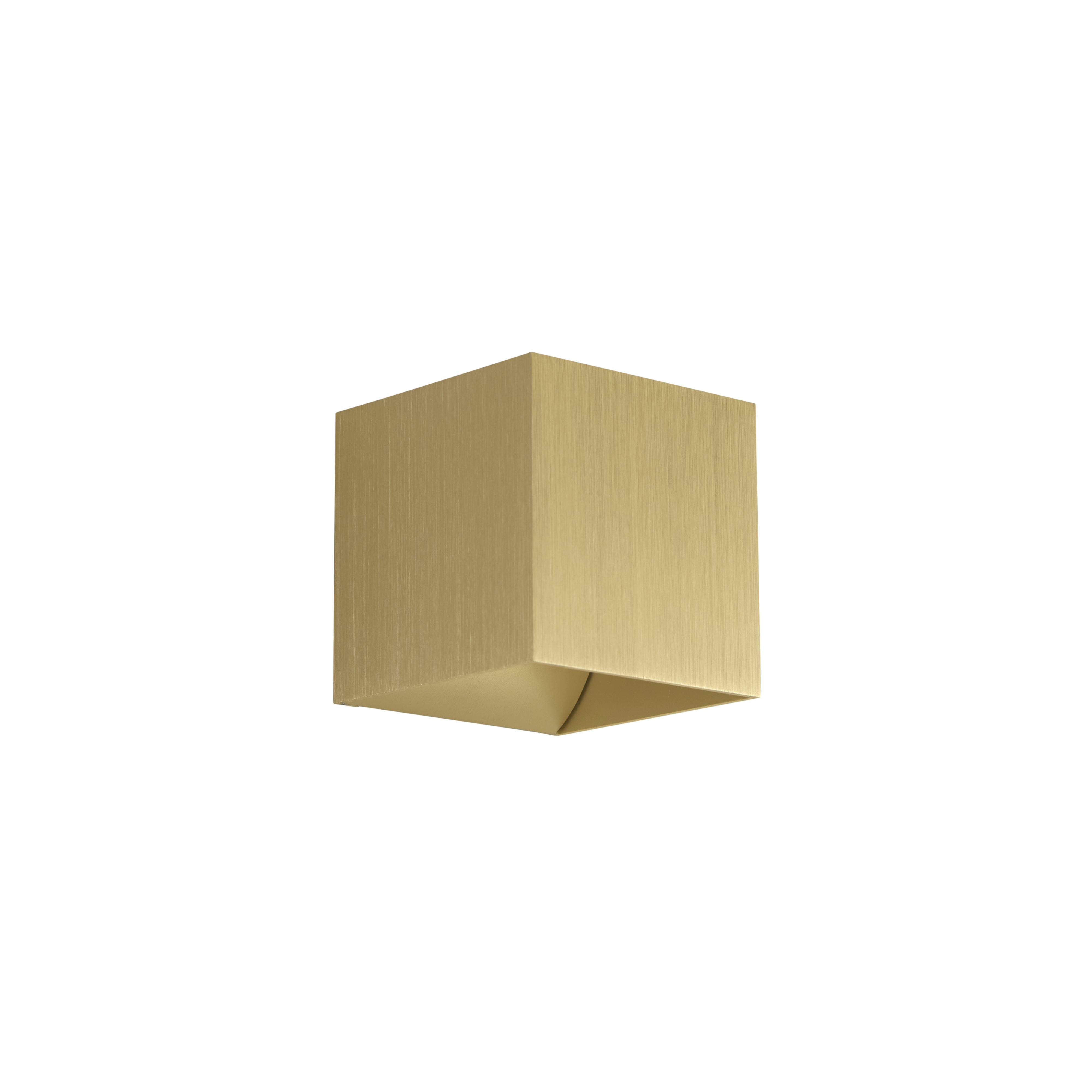 Searchlight Newton Square Up & Down Wall Light in anodised gold, second angled studio view of the cube body