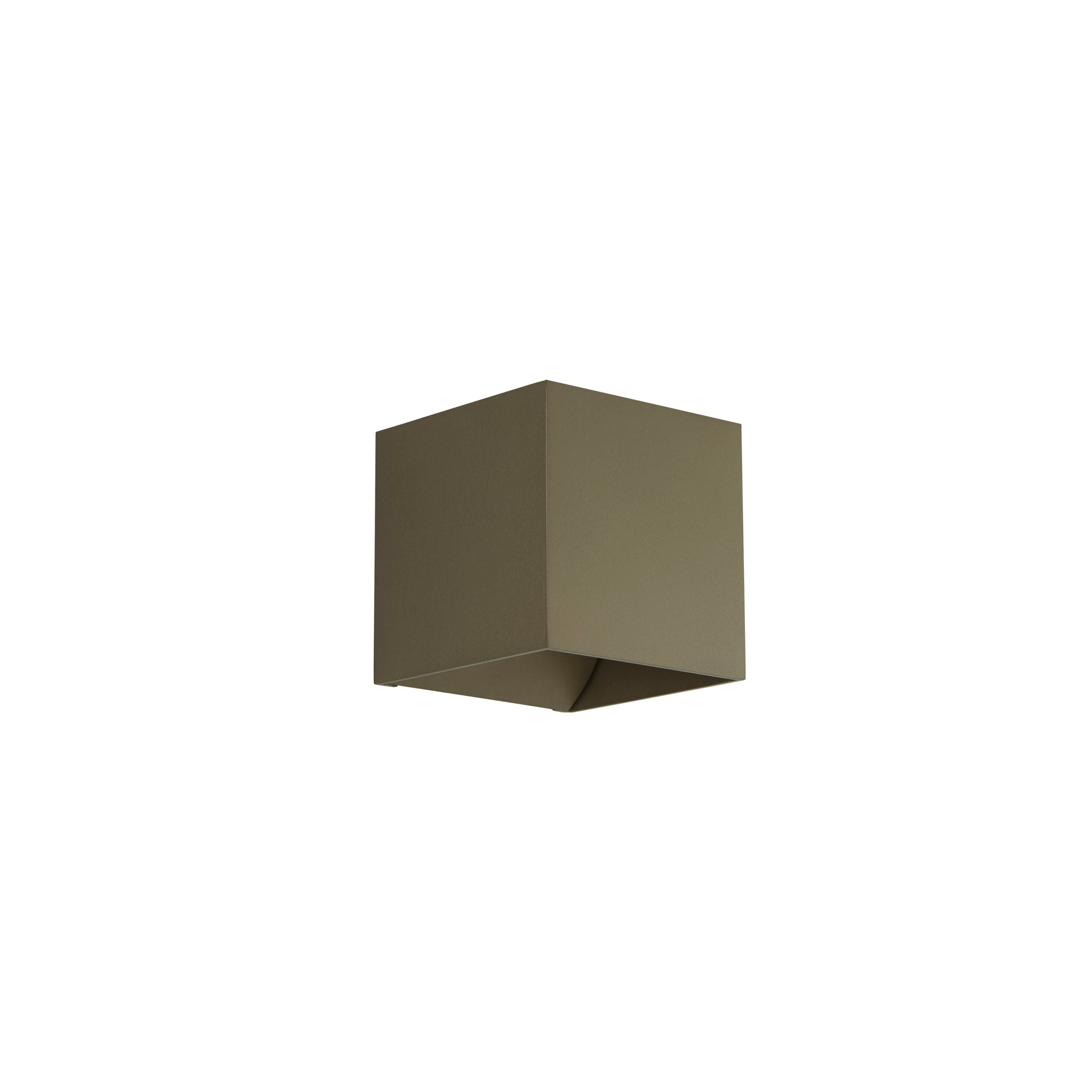 Searchlight Newton Square Up & Down Wall Light in latte, second angled studio view of the cube body