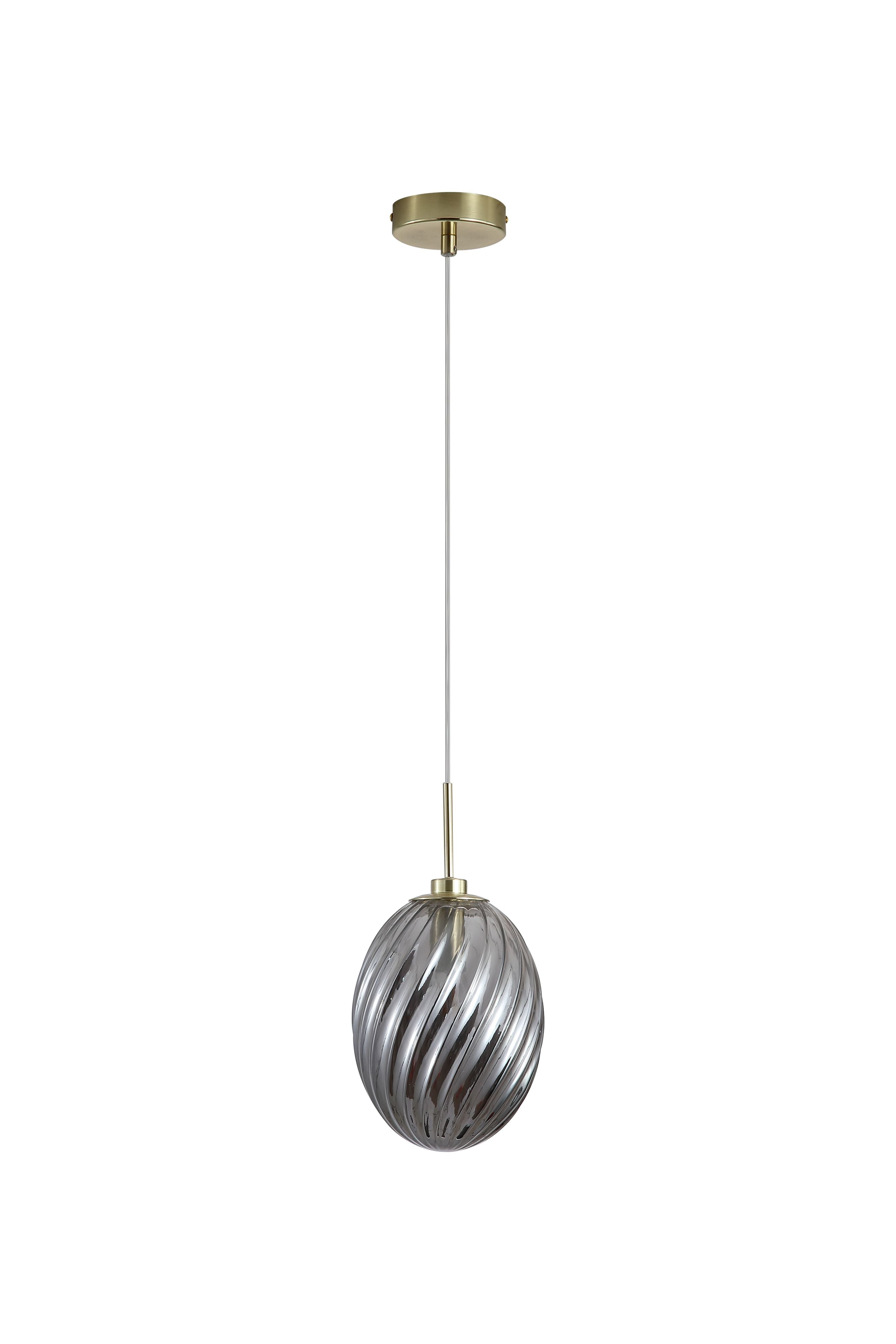 Searchlight Whirl 1 Light Pendant - Satin Brass & Smoked Glass - view 2