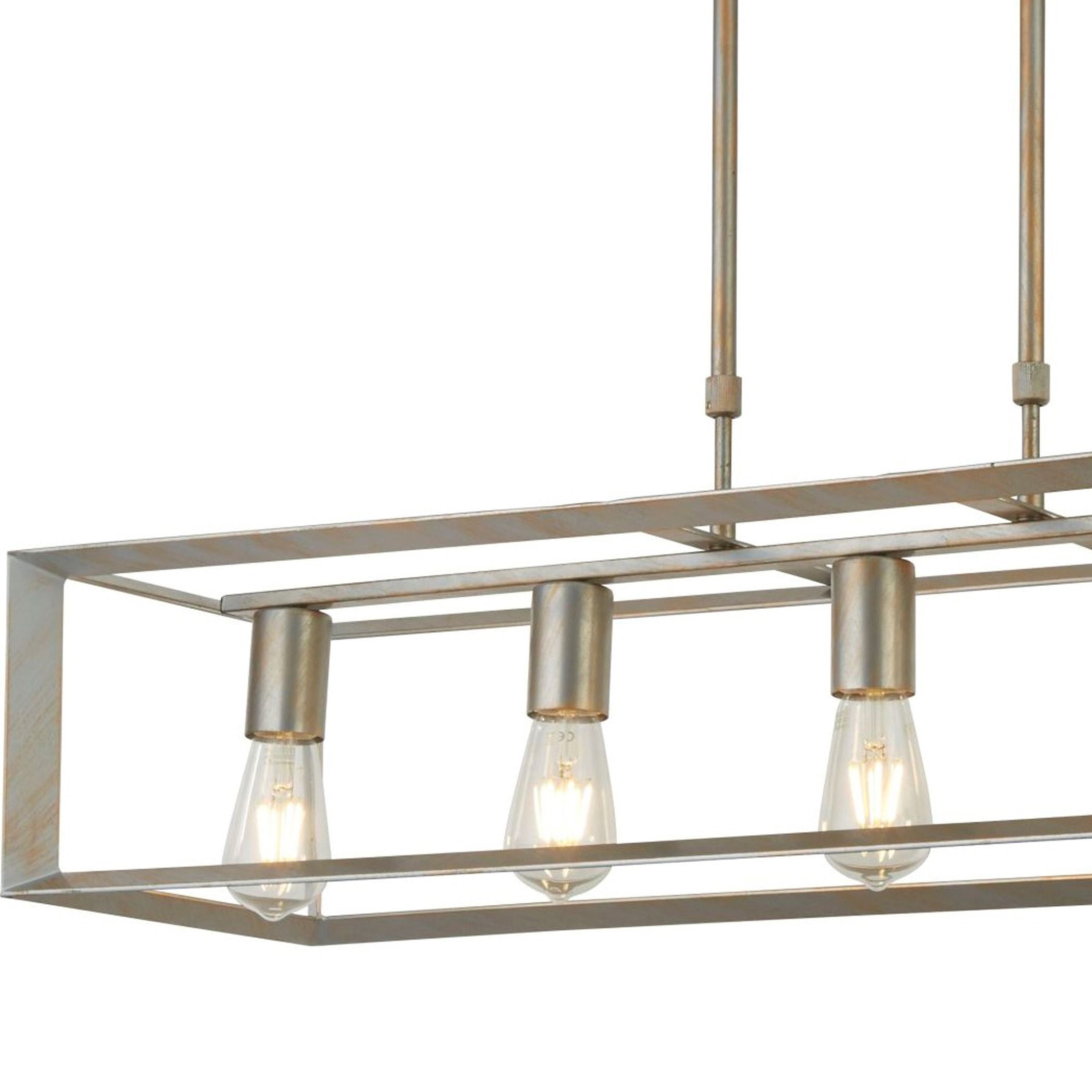 Close up of three of the five filament bulbs inside the Searchlight Heaton 5 Light Pendant frame