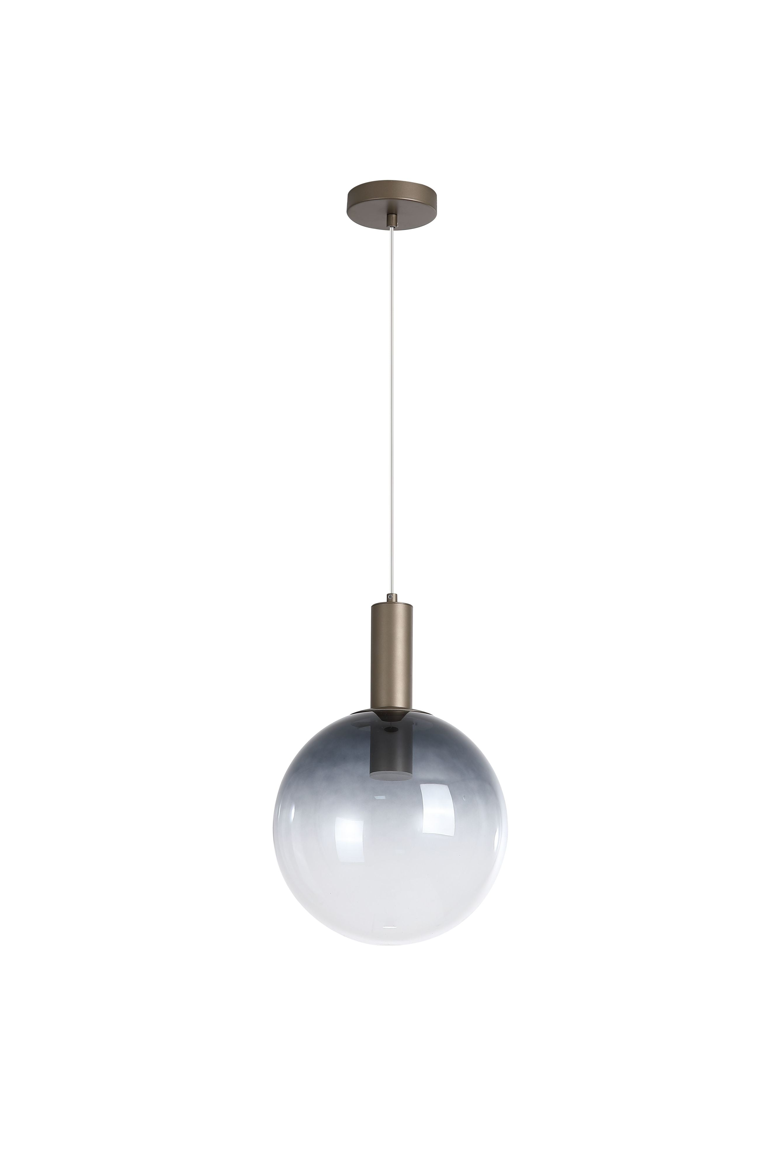 Searchlight Ombre 1 Light Pendant in smoked ombre glass with a latte metal holder, studio shot - view 2
