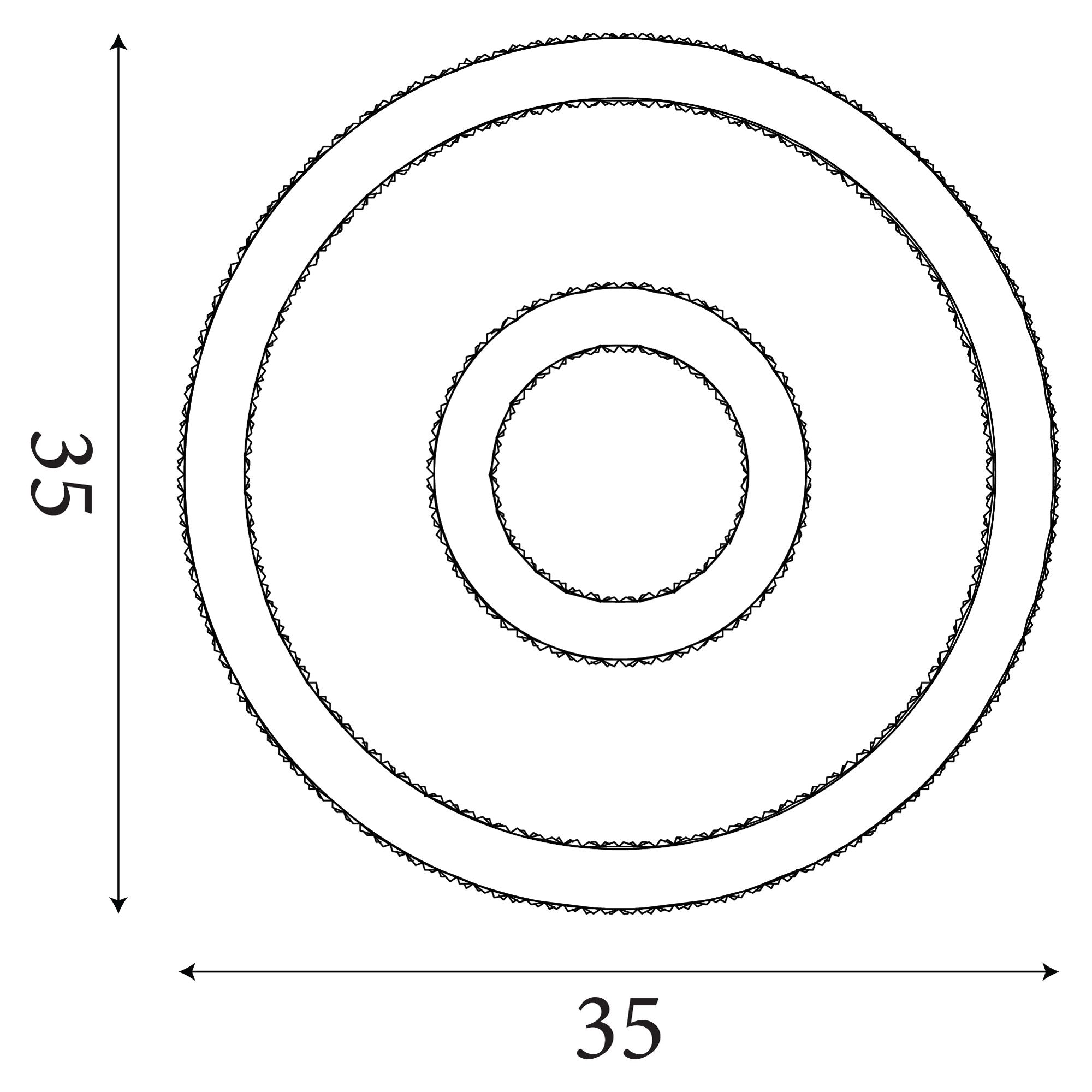 Technical line drawing of the Searchlight Roundel LED flush ceiling light showing a 35cm diameter frame with two concentric rings