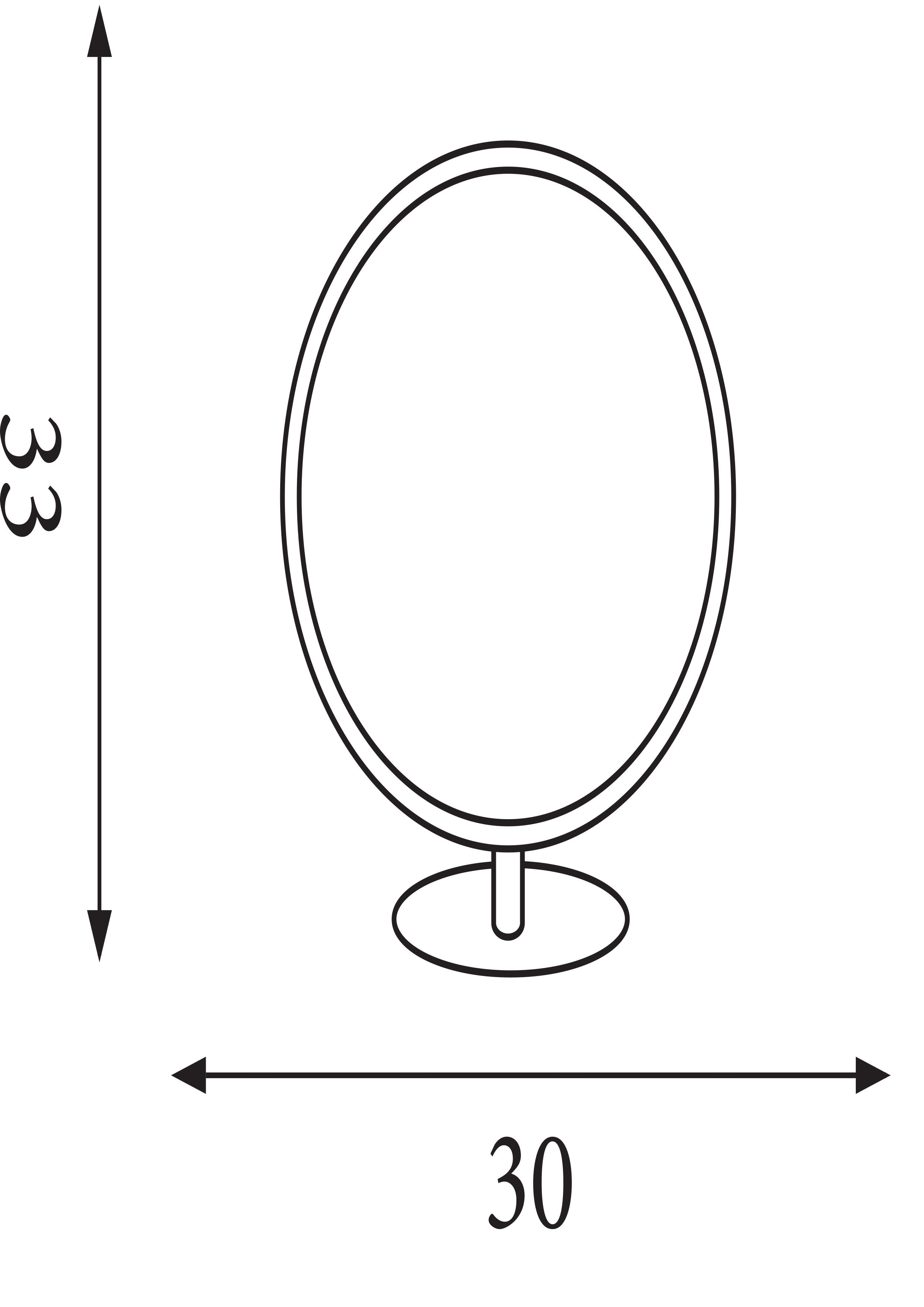 Dimension diagram of the Searchlight Cirque ring table lamp showing a height of 33cm and a width of 30cm