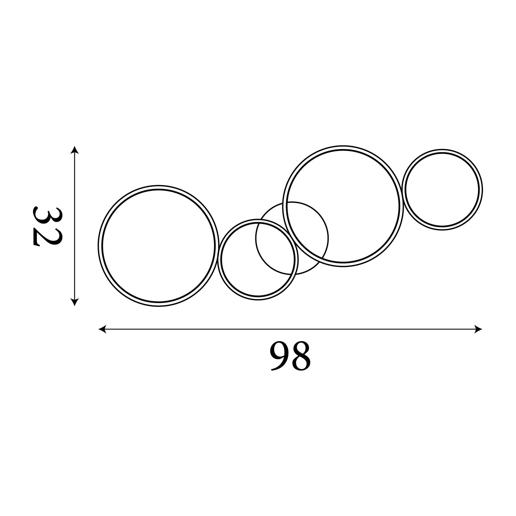 Technical line drawing of the Cirque LED 4 Light Flush showing overall dimensions of 32cm width and 98cm length