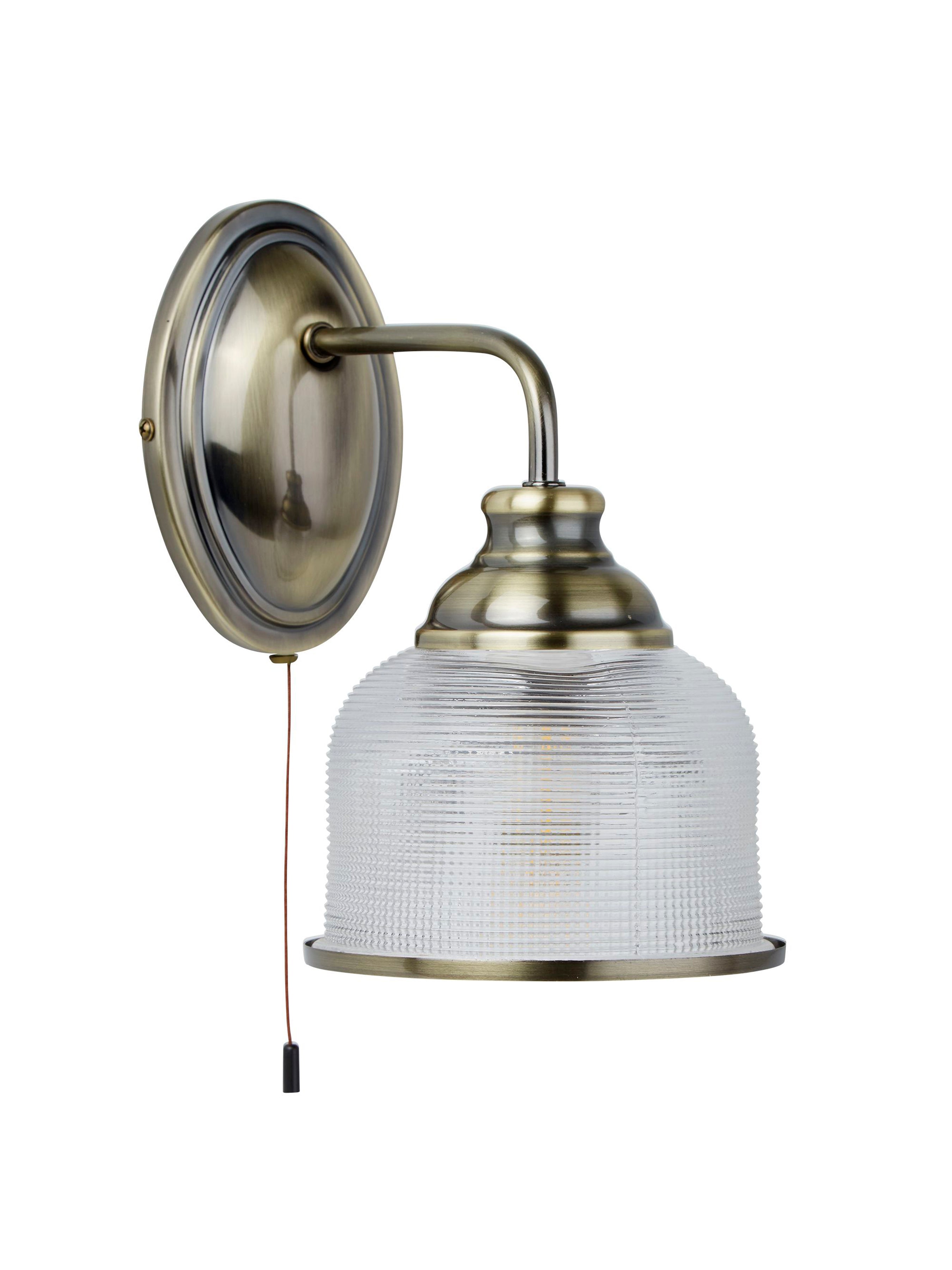 Searchlight Beech II Single Wall Bracket - Antique Brass & Holophane Glass