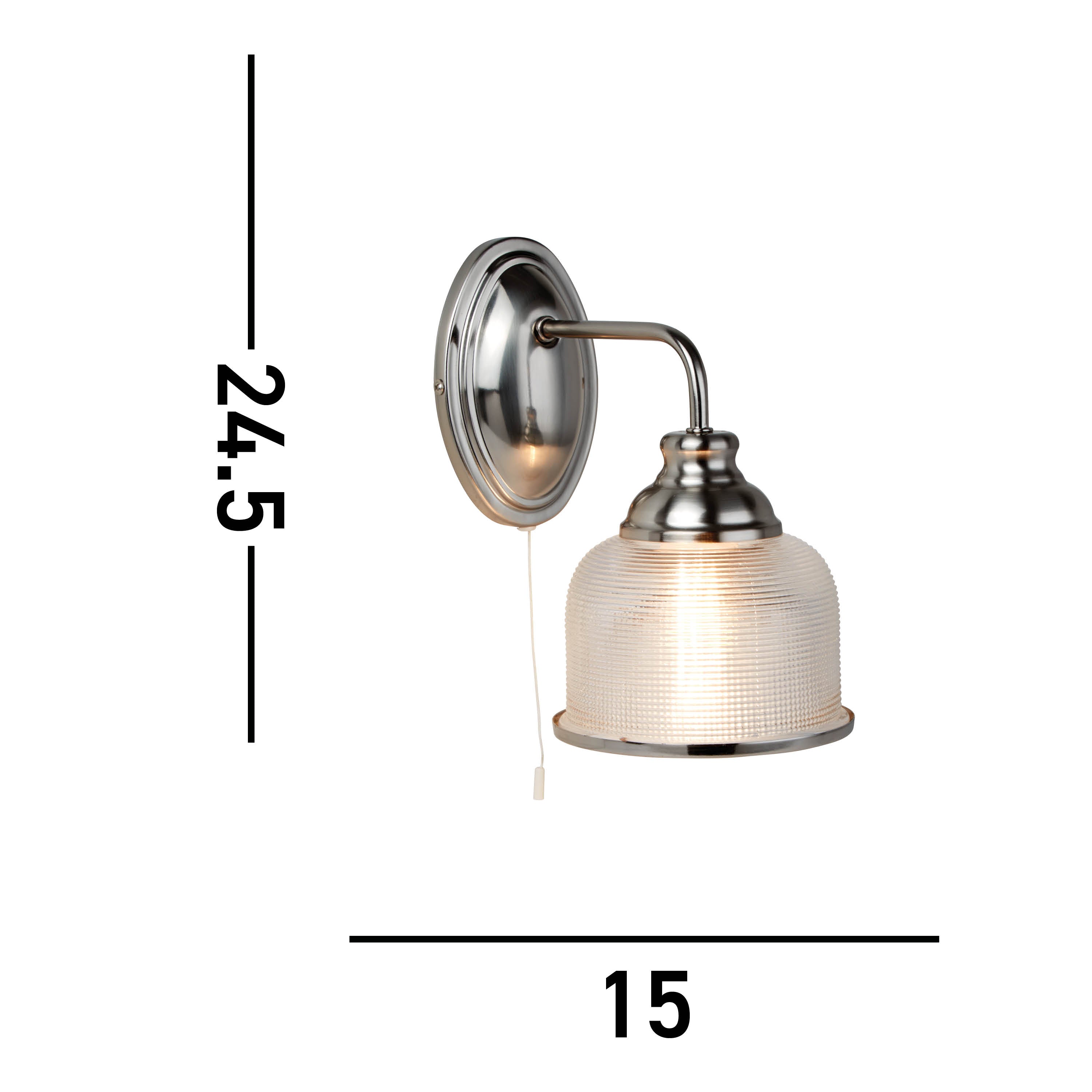 Searchlight Beech II Single Wall Bracket - Satin Silver & Holophane Glass