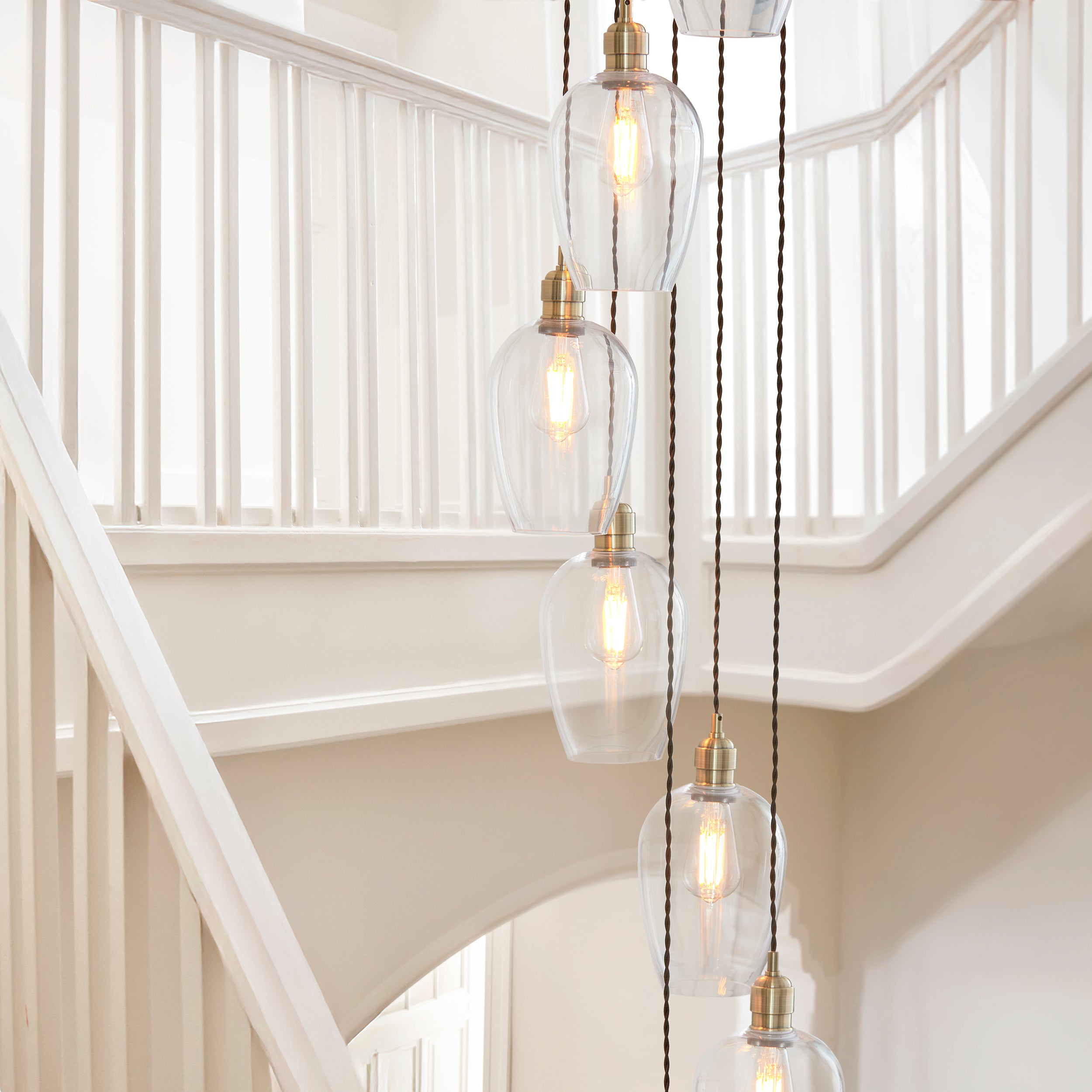 Utopia Finesse 13 Light Cascade Ceiling Pendant - Antique Brass & Clear Glass