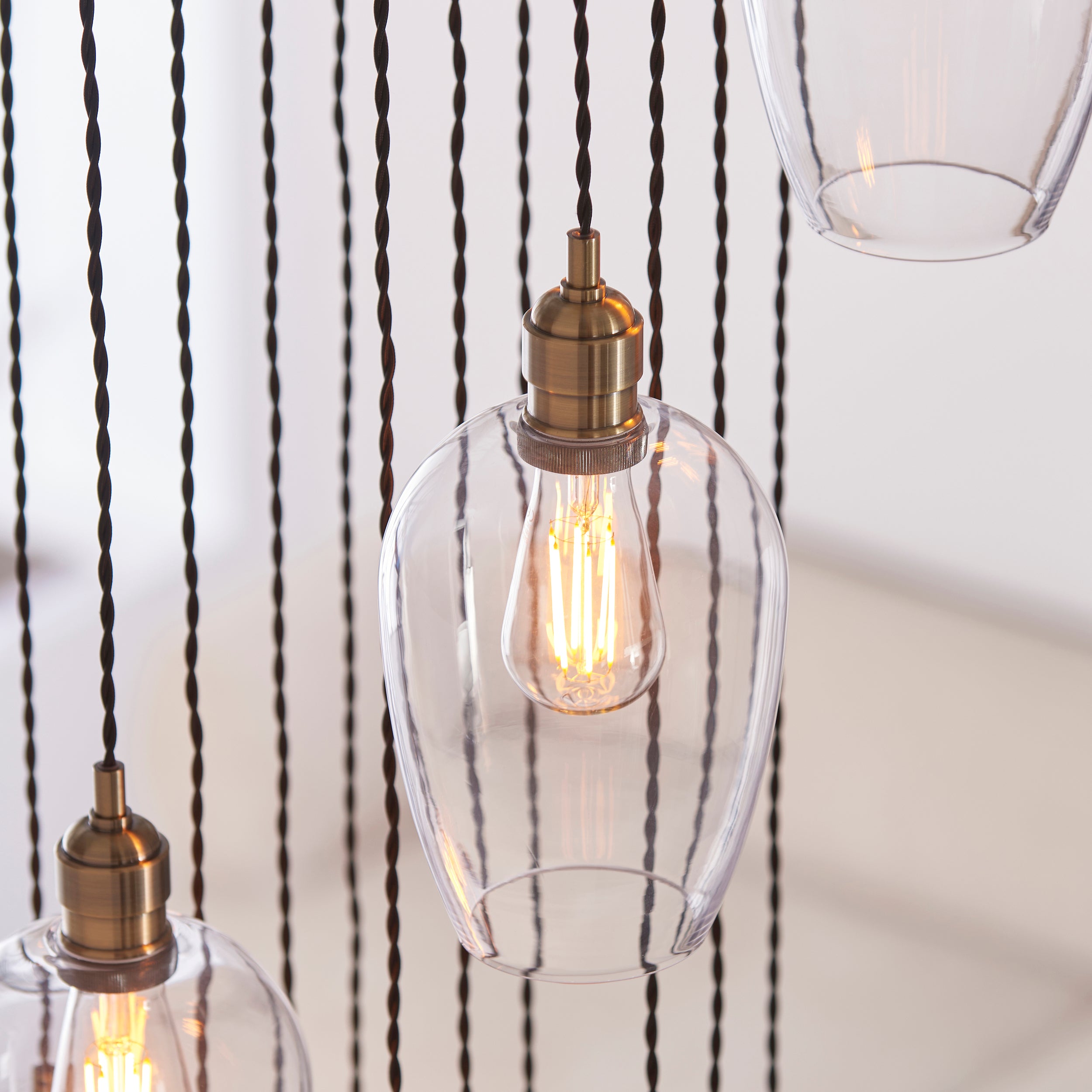 Utopia Finesse 13 Light Cascade Ceiling Pendant - Antique Brass & Clear Glass