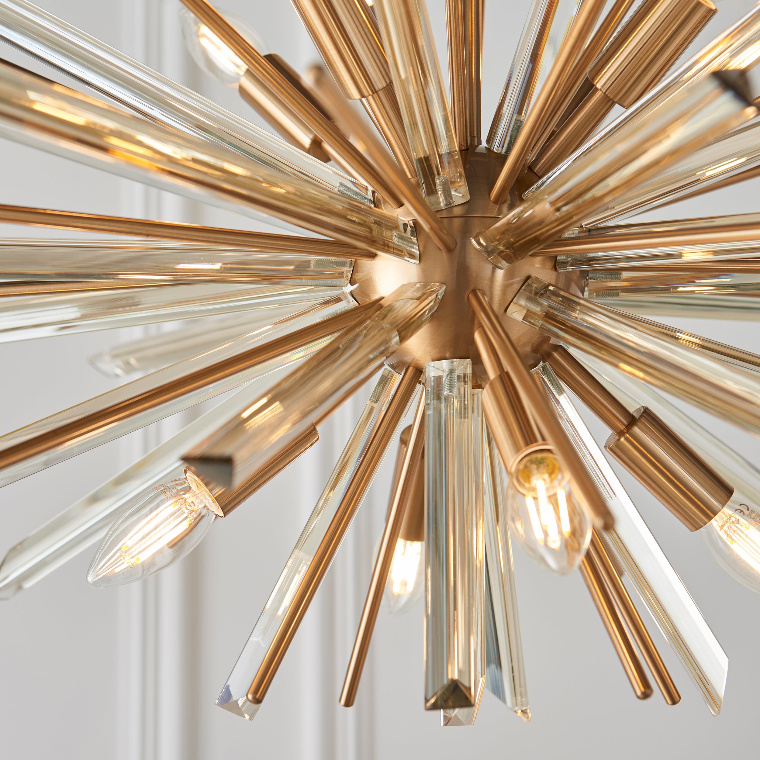 Utopia Spike 8 Light Pendant Chandelier - Antique Brass - 80cm Diameter