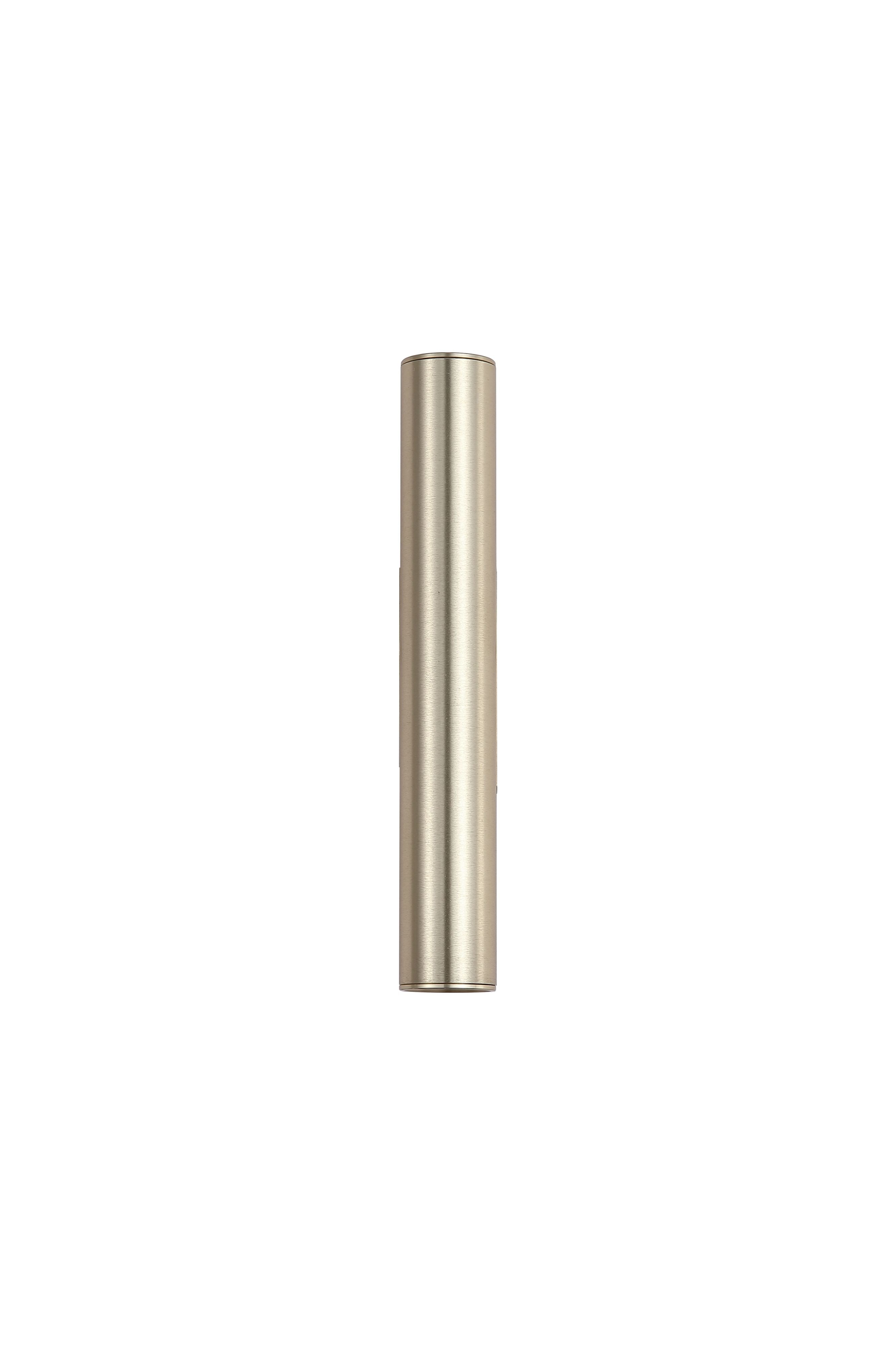 Searchlight Beacon 2 Light Up/Down Wall Light in brushed gold, second angled studio view of the cylindrical body