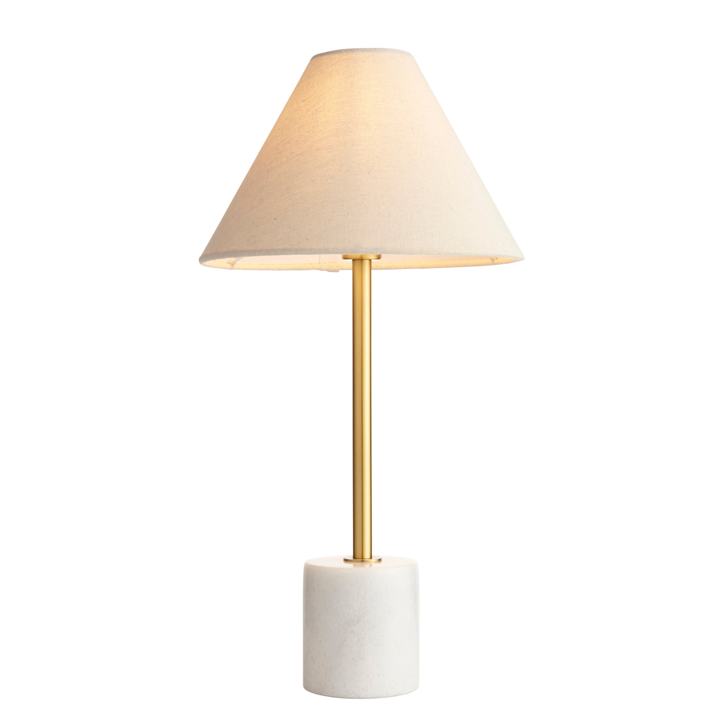 Utopia Pinnacle White Marble Single Table Lamp - Brushed Aged Brass & Natural Tapered Shade