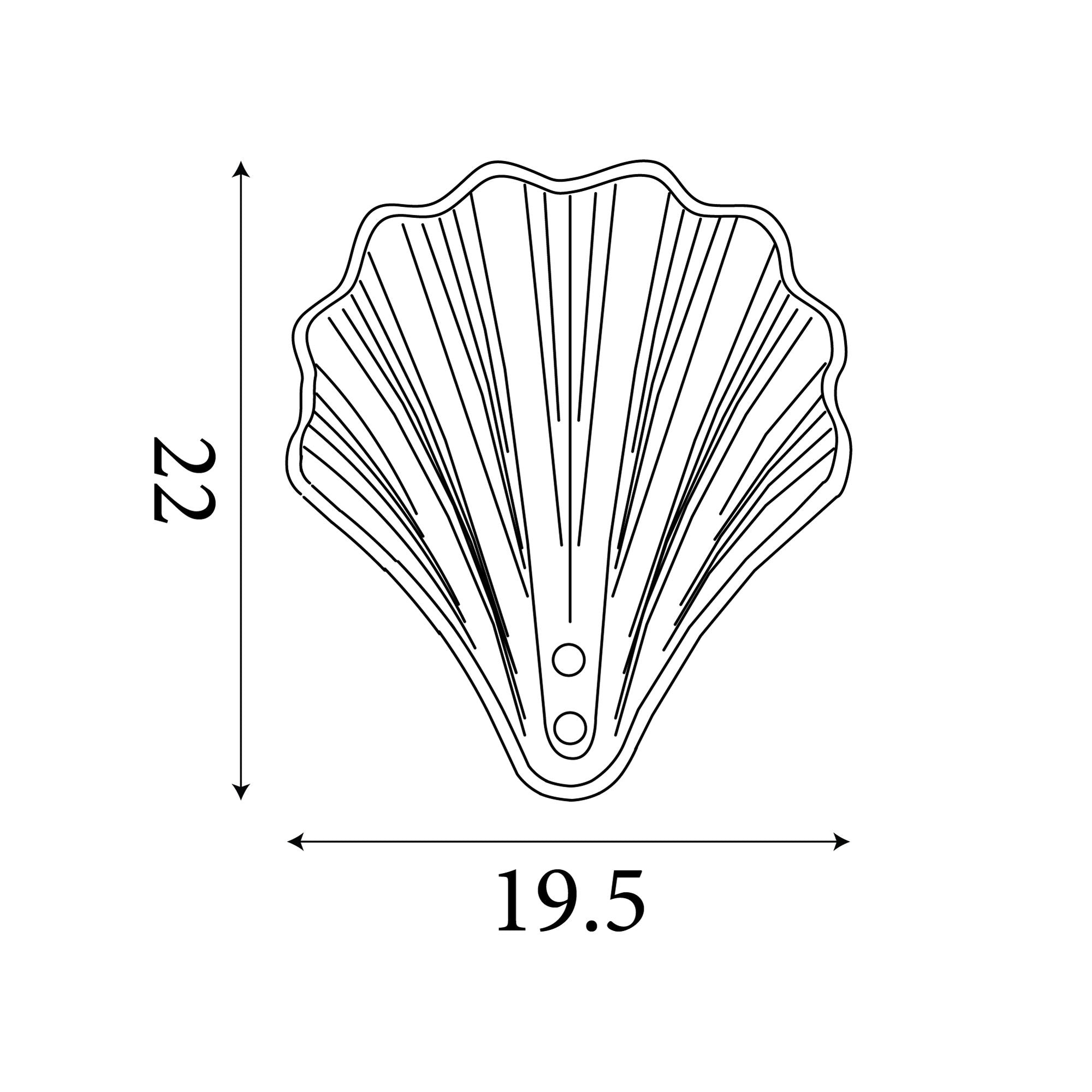 Technical dimension drawing of the Shell wall light, 19.5cm wide by 22cm high