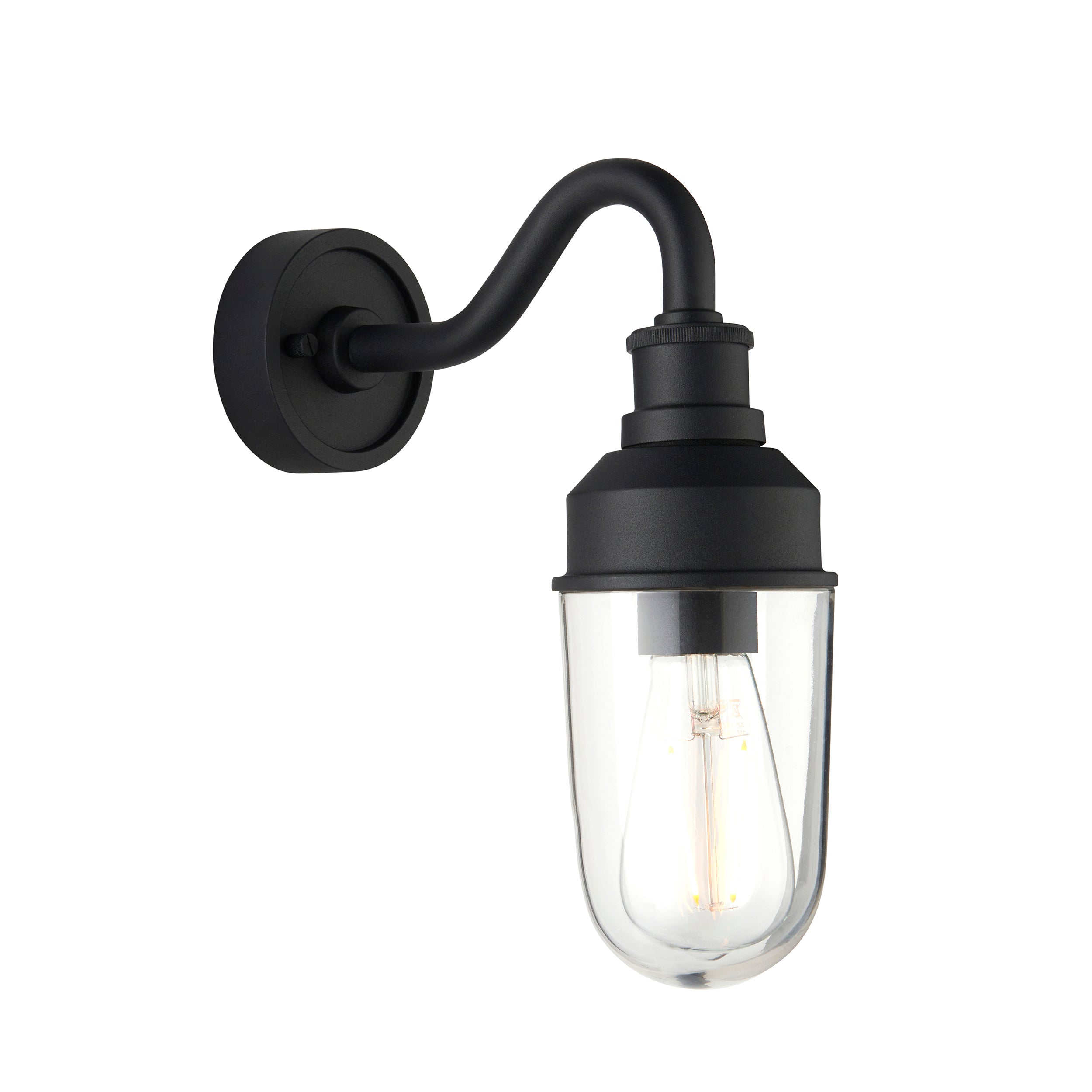 Utopia Frontier Curved Arm Wall Light - Textured Black & Clear Glass