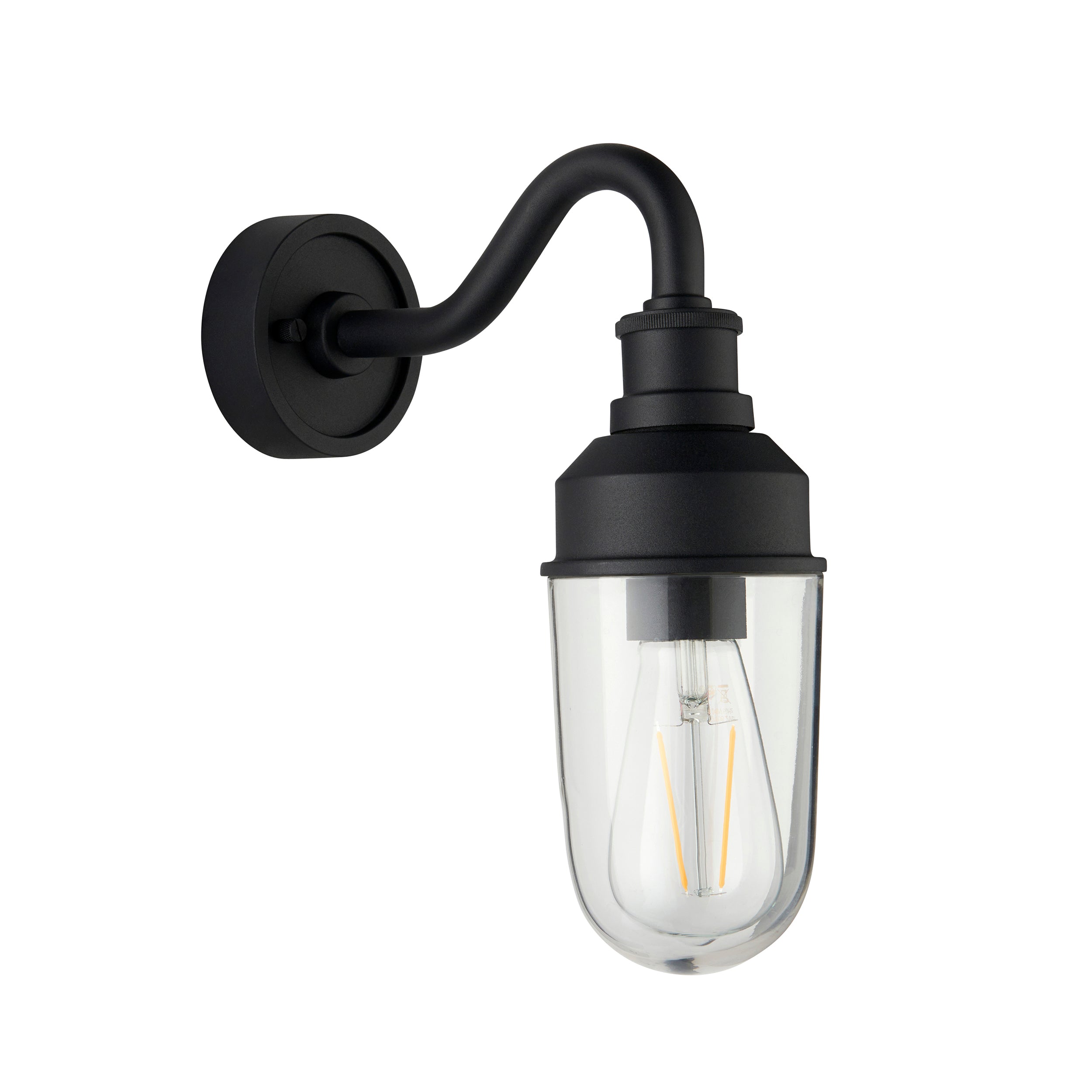 Utopia Frontier Curved Arm Wall Light - Textured Black & Clear Glass